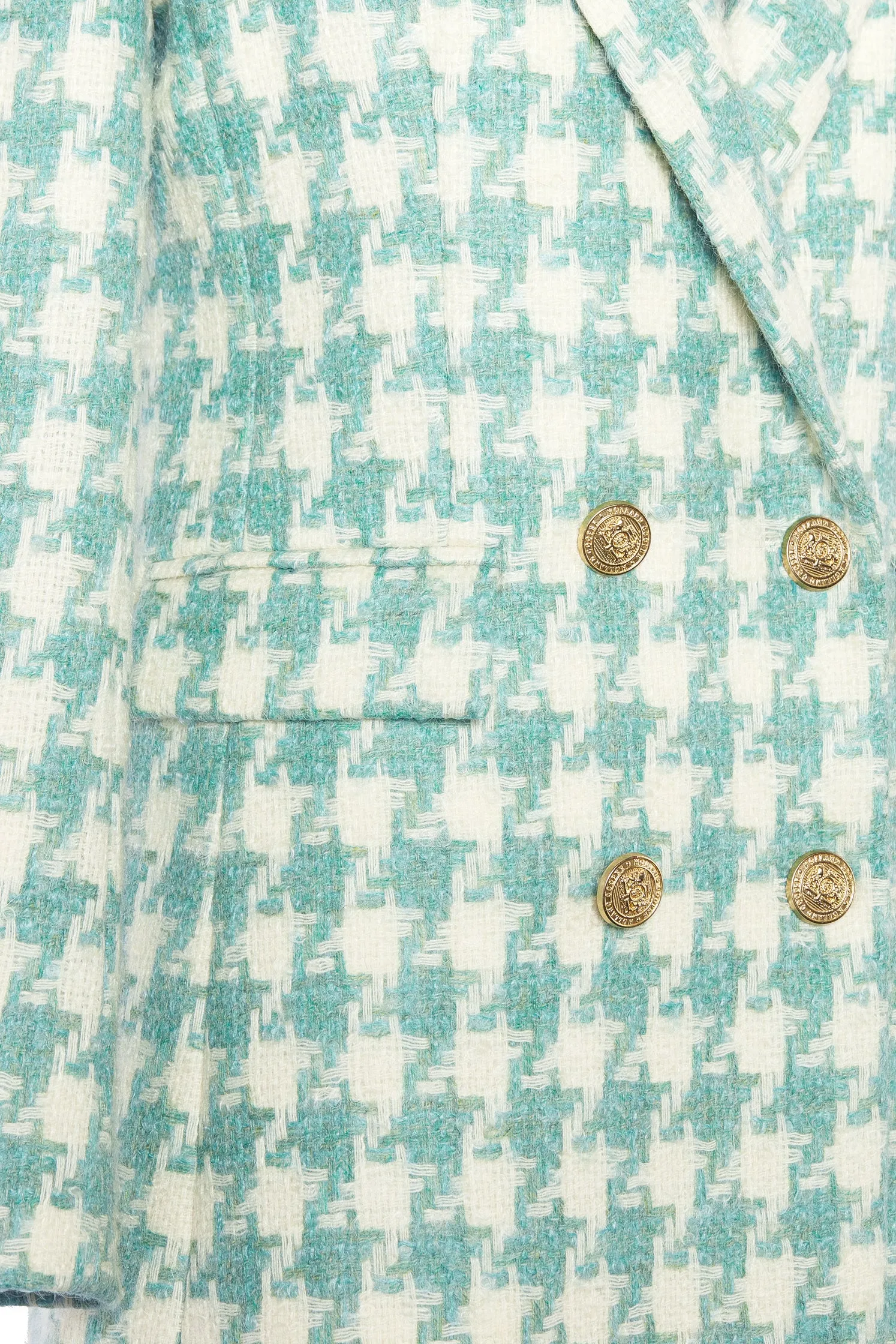 Double Breasted Blazer (Large Scale Teal Houndstooth)