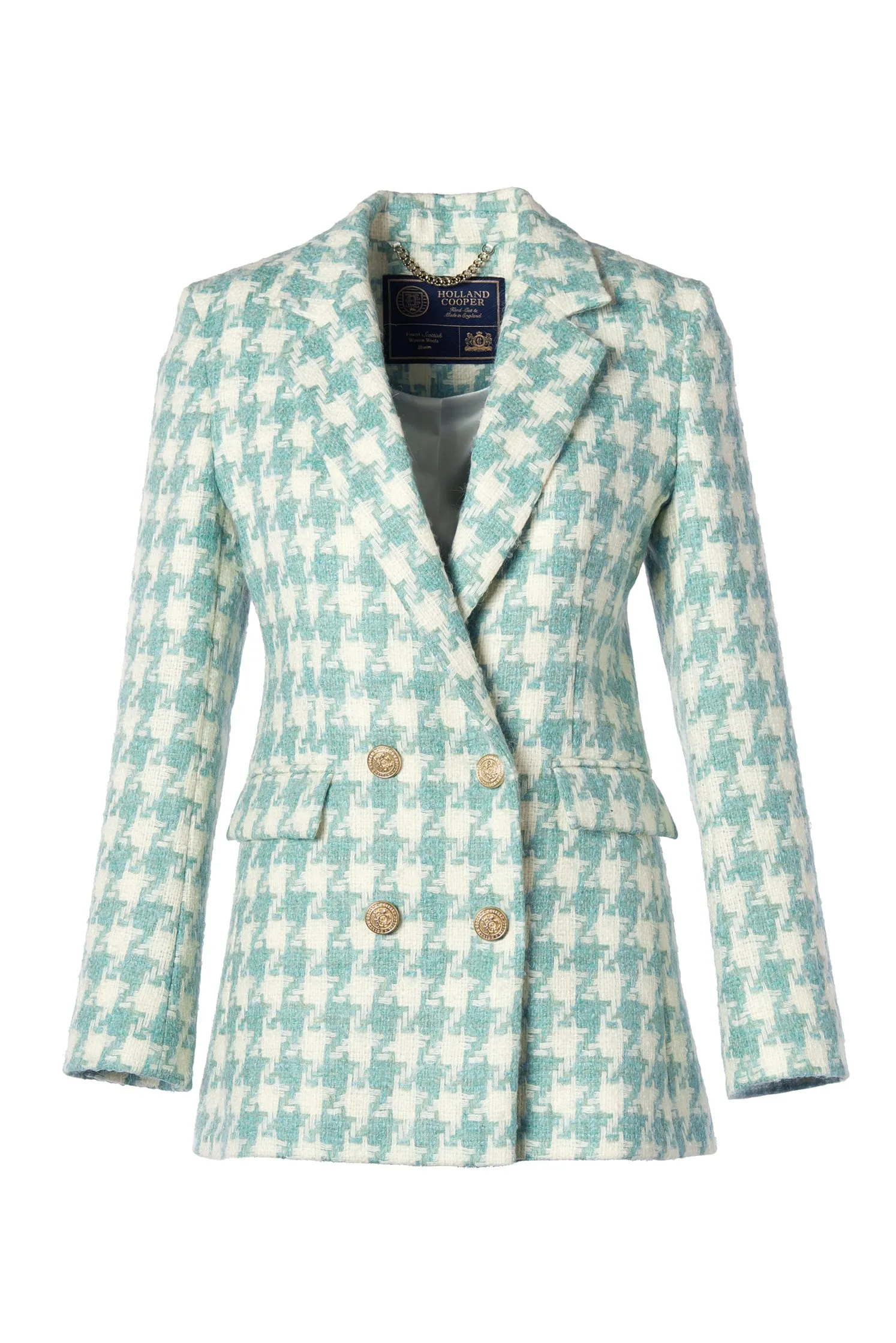 Double Breasted Blazer (Large Scale Teal Houndstooth)