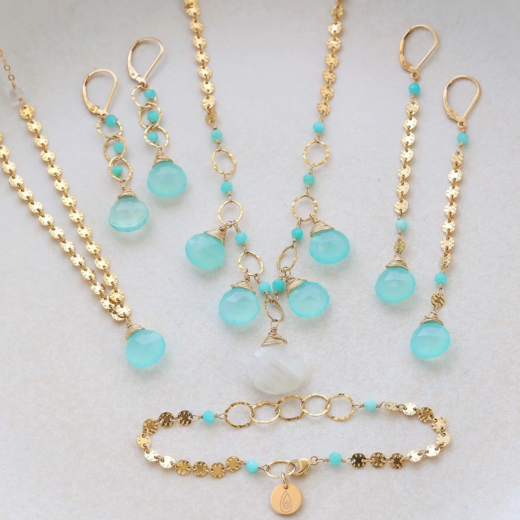 Driftwood - Aqua Chalcedony and Moonstone Gold Statement Necklace