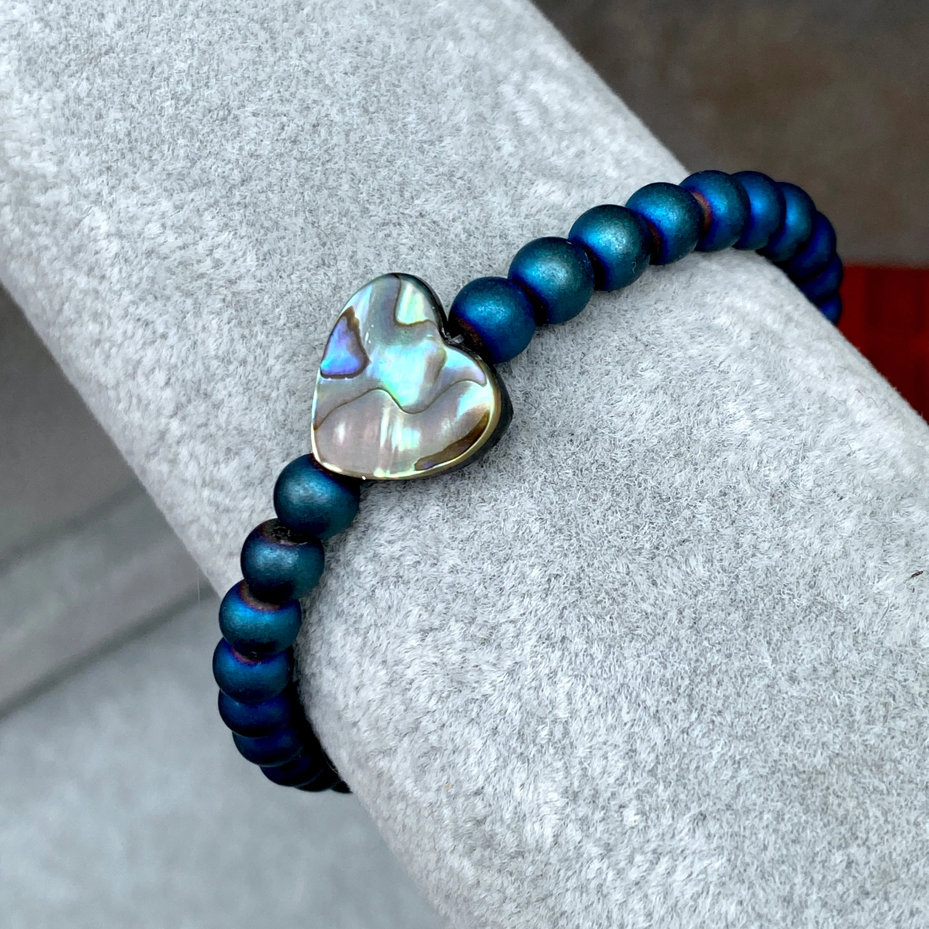 Druzy Agate And Abalone Heart Beaded Bracelet