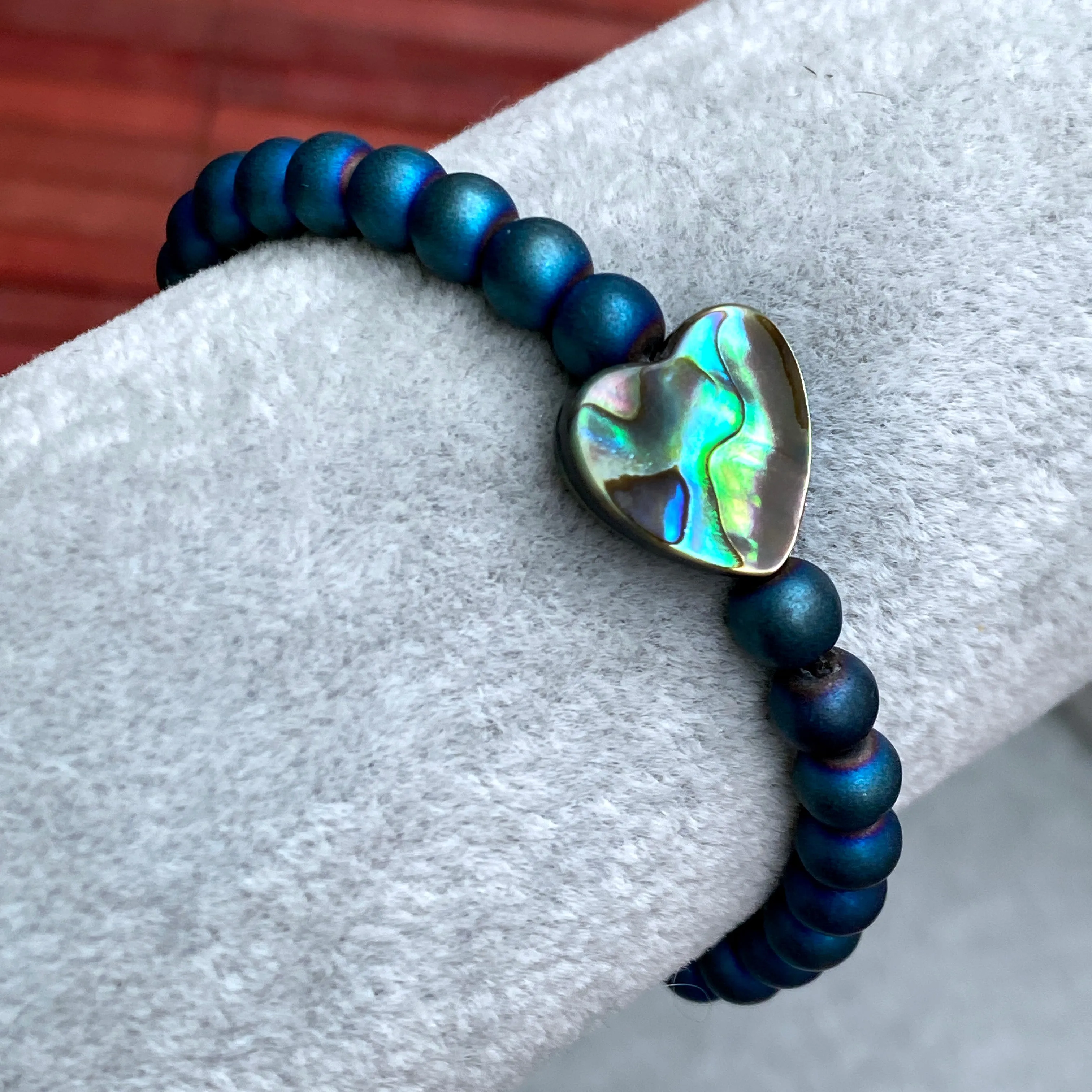 Druzy Agate And Abalone Heart Beaded Bracelet