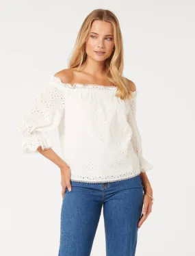 Enid Embroidered Bardot Top