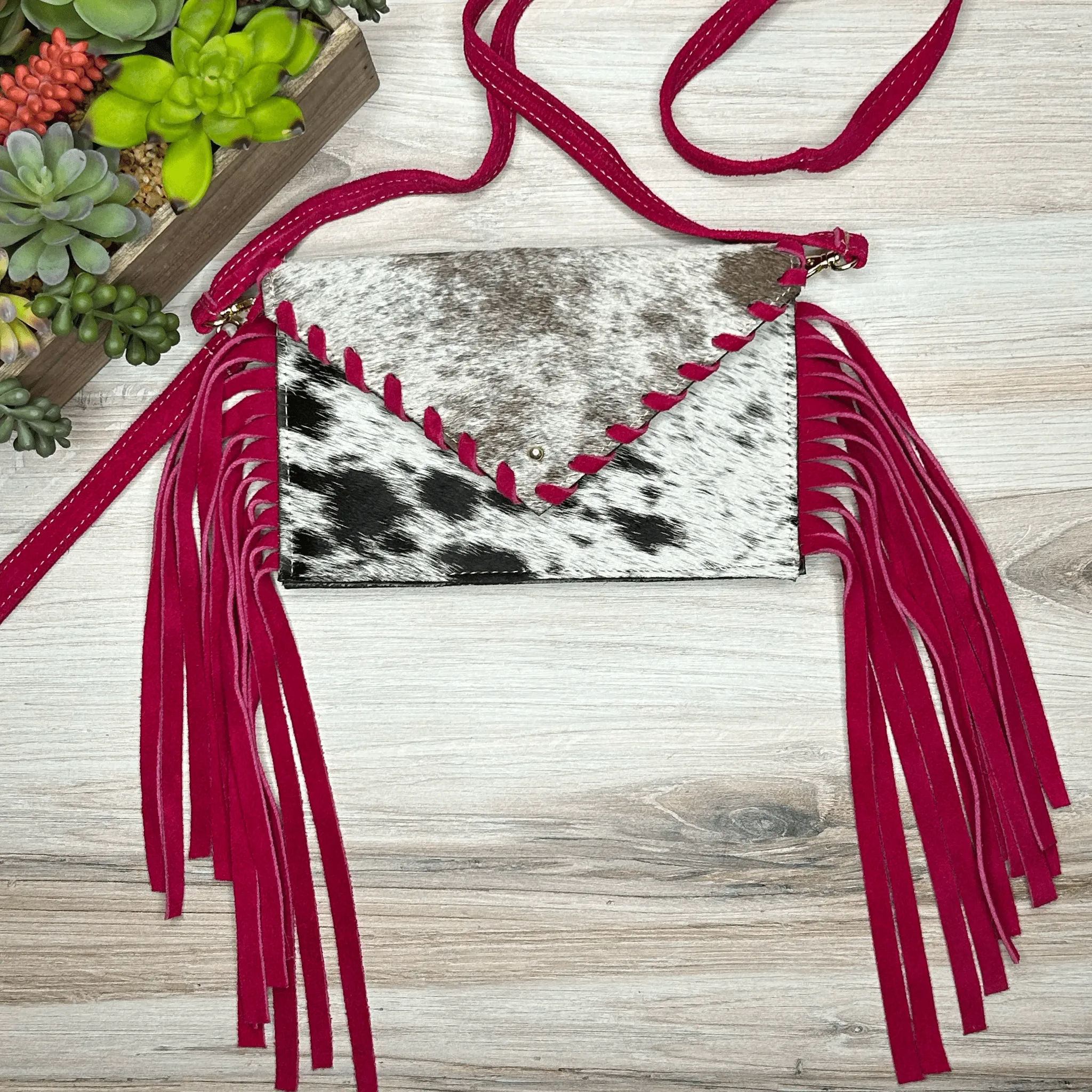 Envelope cowhide fringe crossbody