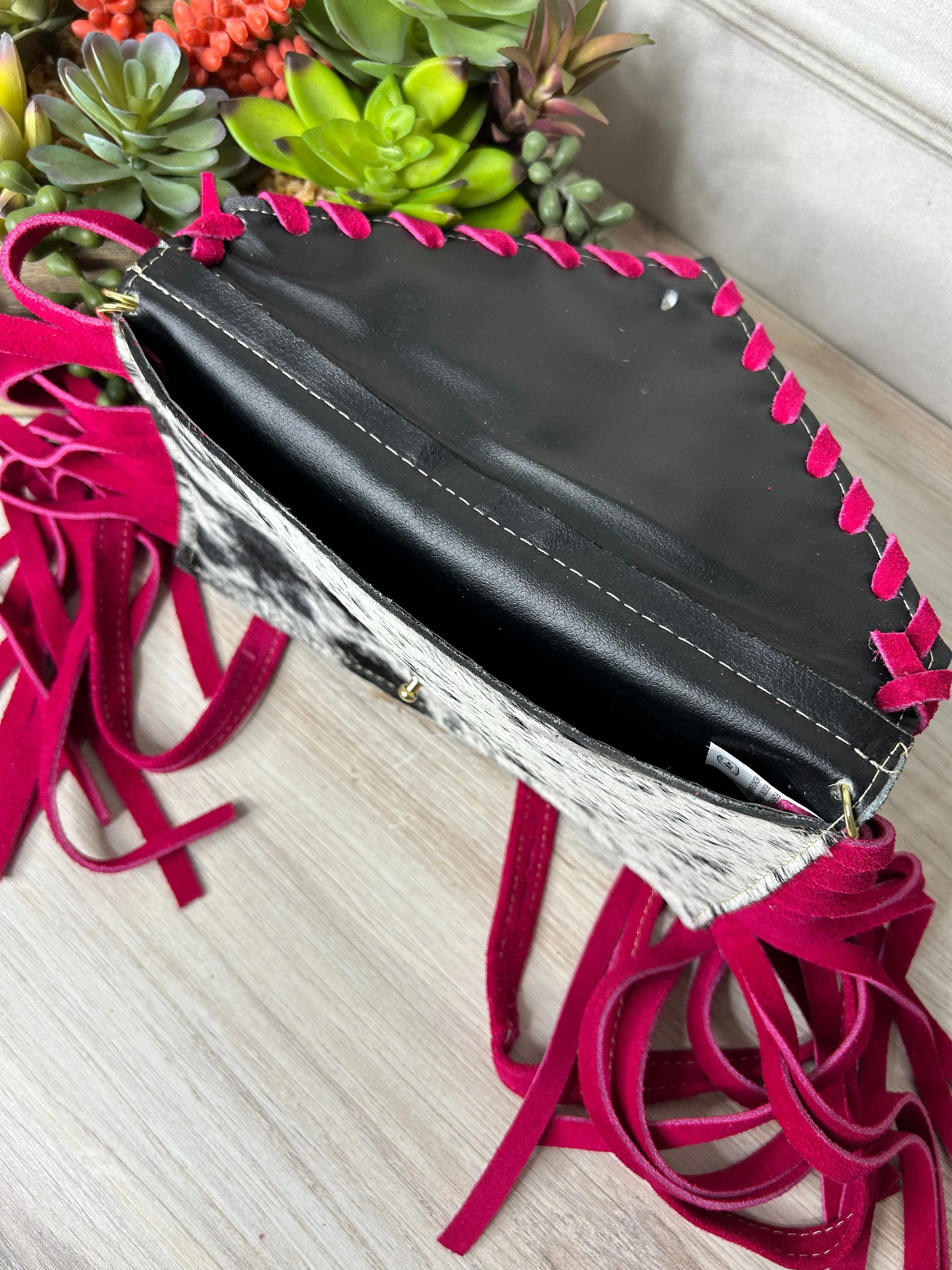 Envelope cowhide fringe crossbody