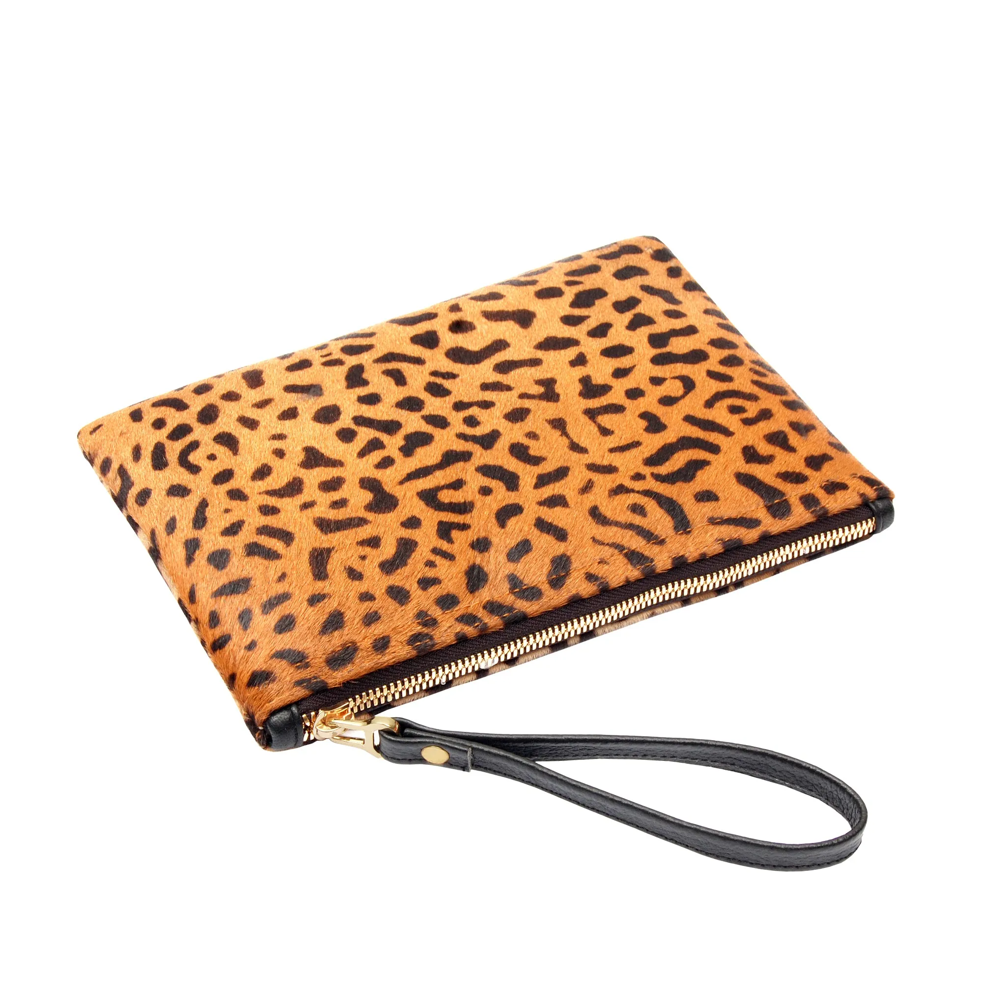 Exclusive Leopard Print Hide Wristlet Medium Cluth