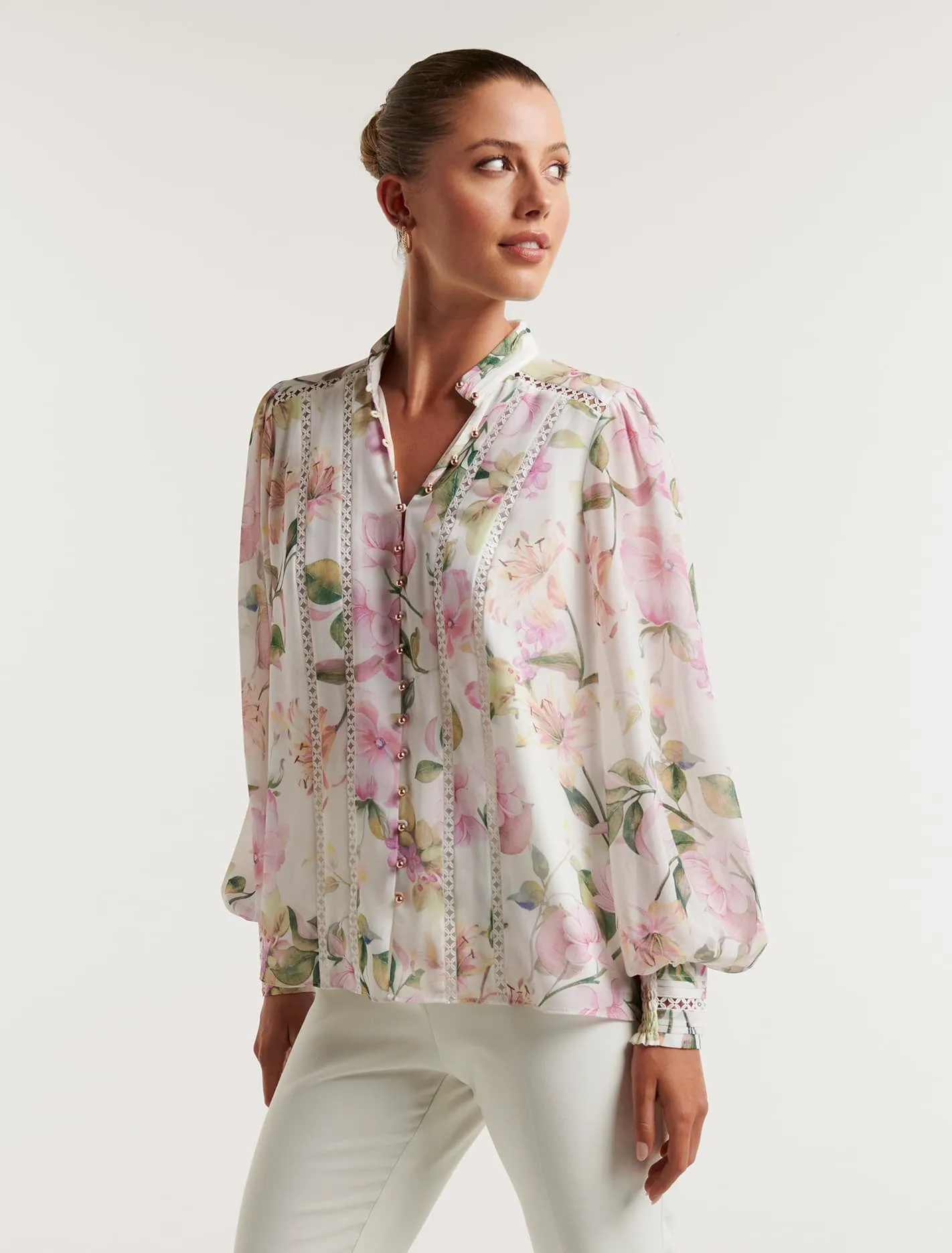 Fifi Printed Trim Spliced Blouse