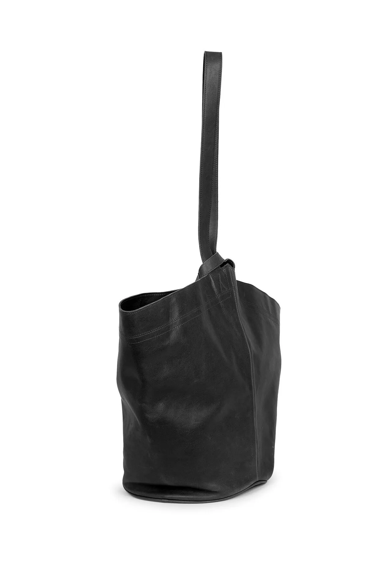 FILOMENA WIDE BUCKET HANDBAG IN ITALIAN LEATHER BLACK