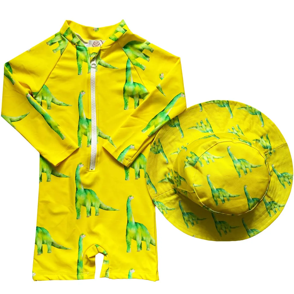 Fluro Dinosaurs Unisex Long Sleeve Zip Swimmers