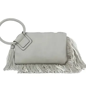 Fringe Leather Wristlet | Lt Grey