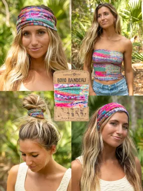 Full Boho Bandeau® Headband - Pink Watercolor Patchwork