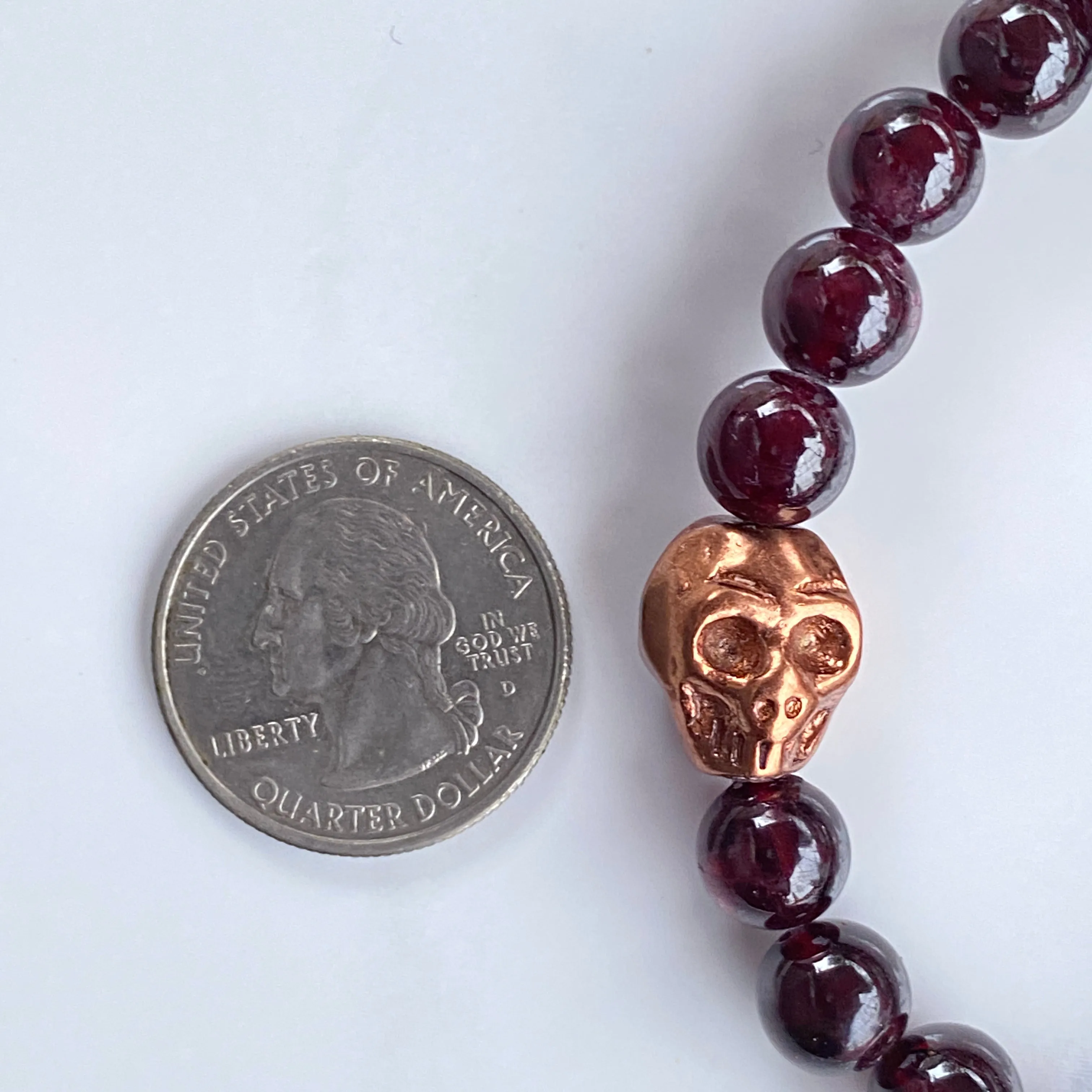 Garnet and Copper Skull Bracelet