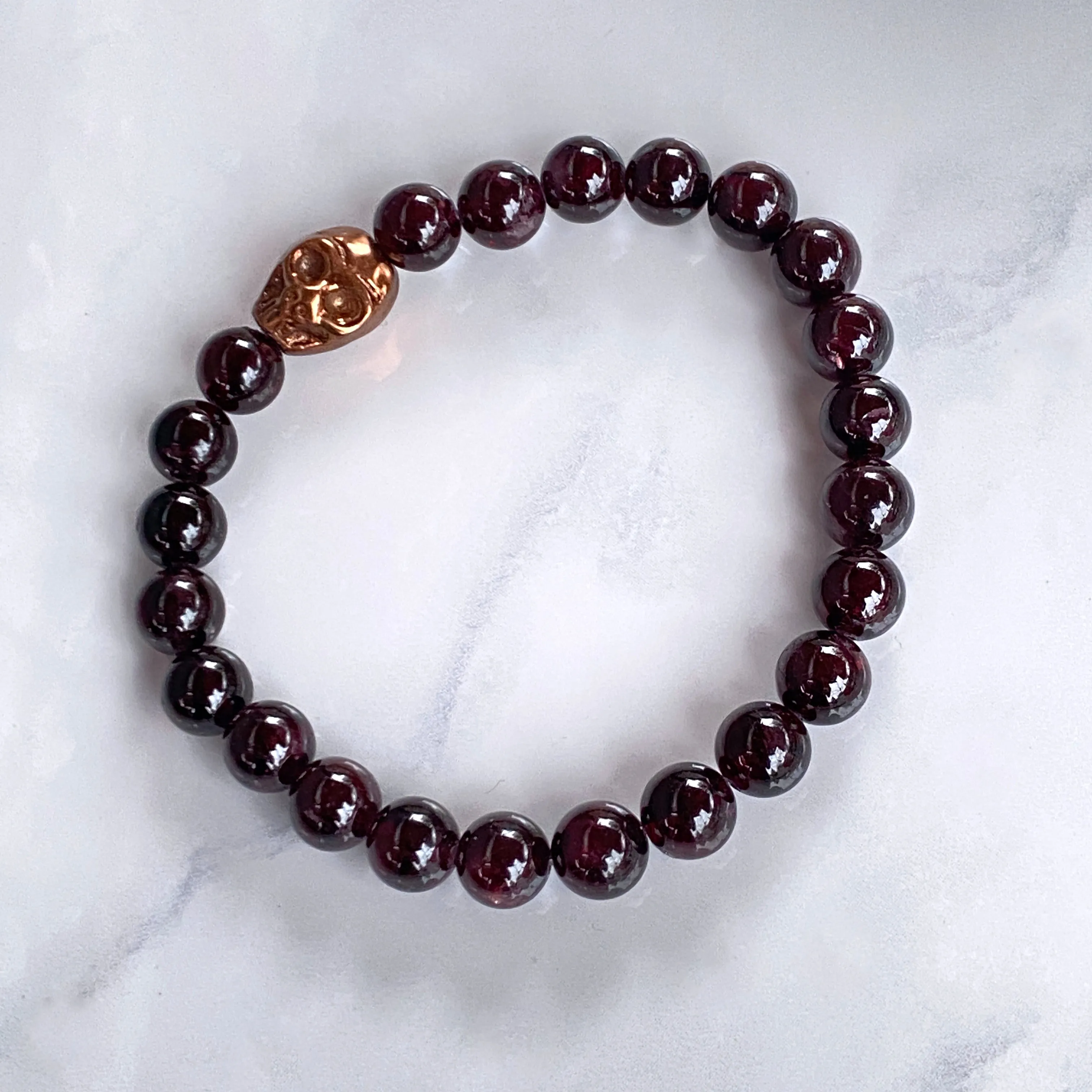 Garnet and Copper Skull Bracelet