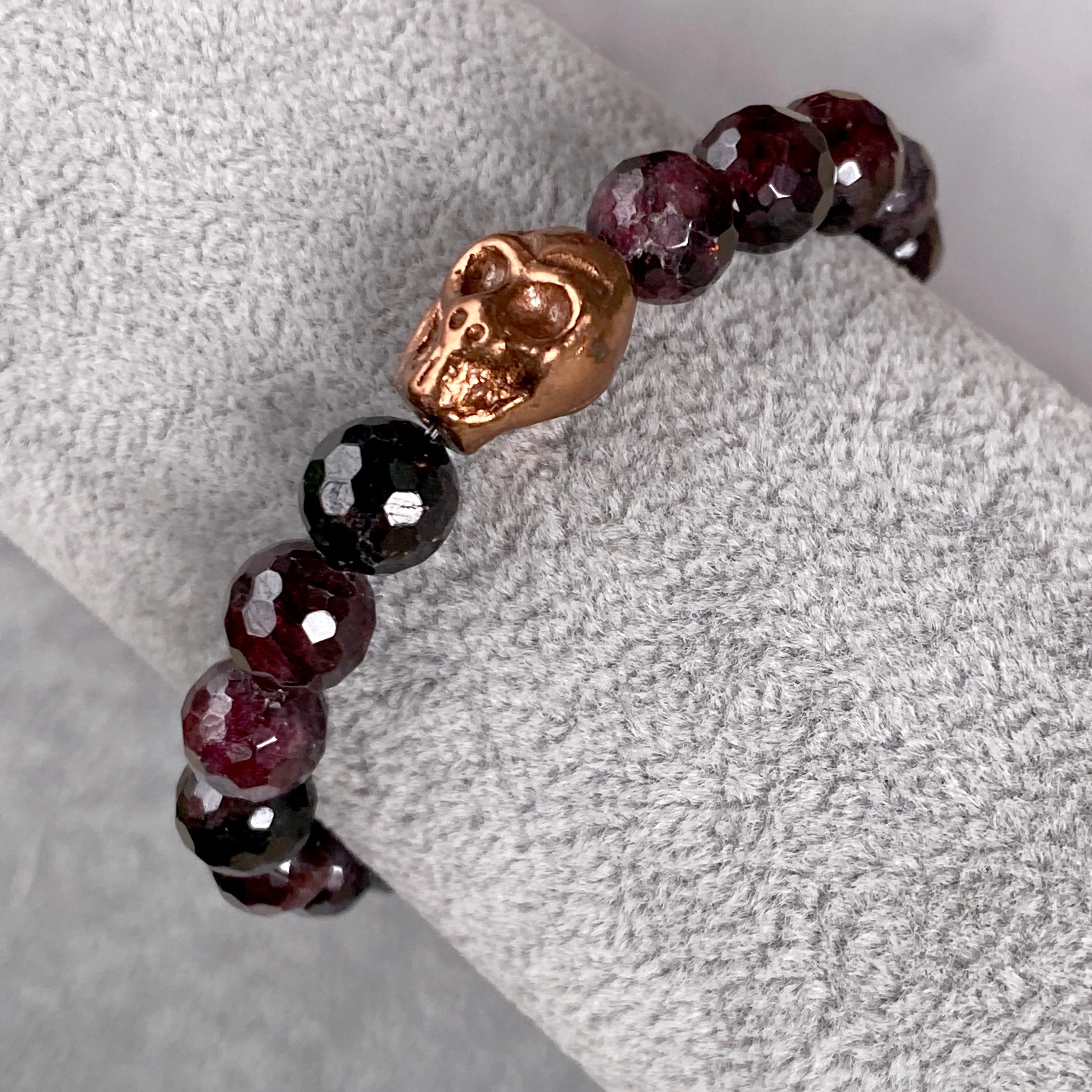 Garnet and Copper Skull Bracelet