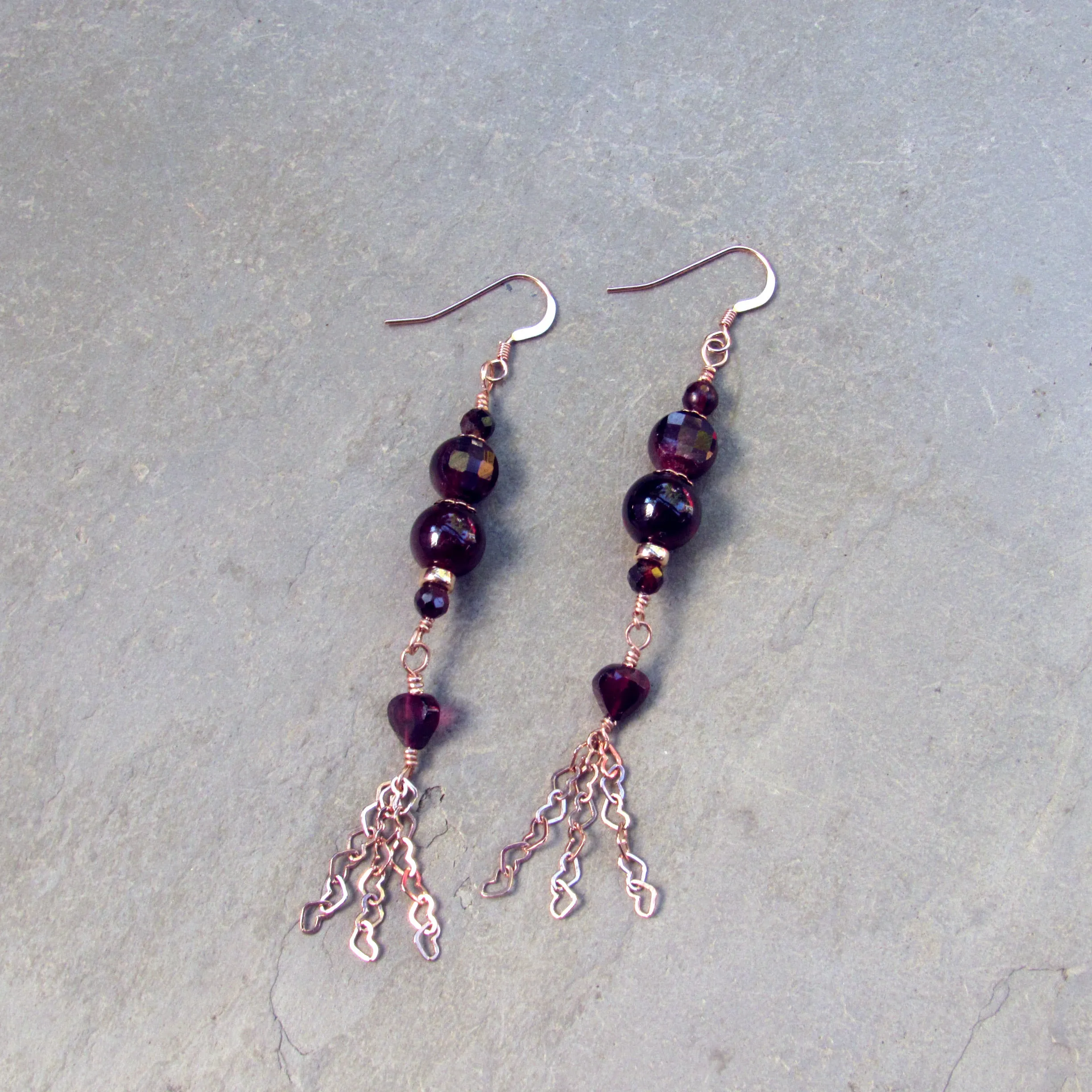 Garnets and 14 kt Rose Gf and 18Kt Rose Gold Vermeil over Sterling Silver Drop Earrings