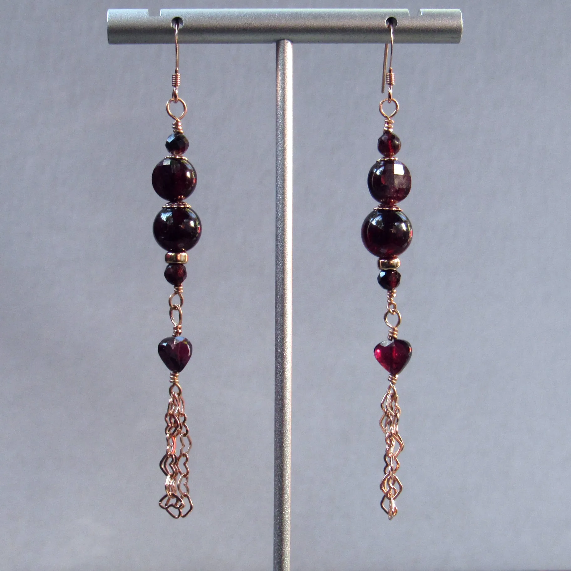 Garnets and 14 kt Rose Gf and 18Kt Rose Gold Vermeil over Sterling Silver Drop Earrings