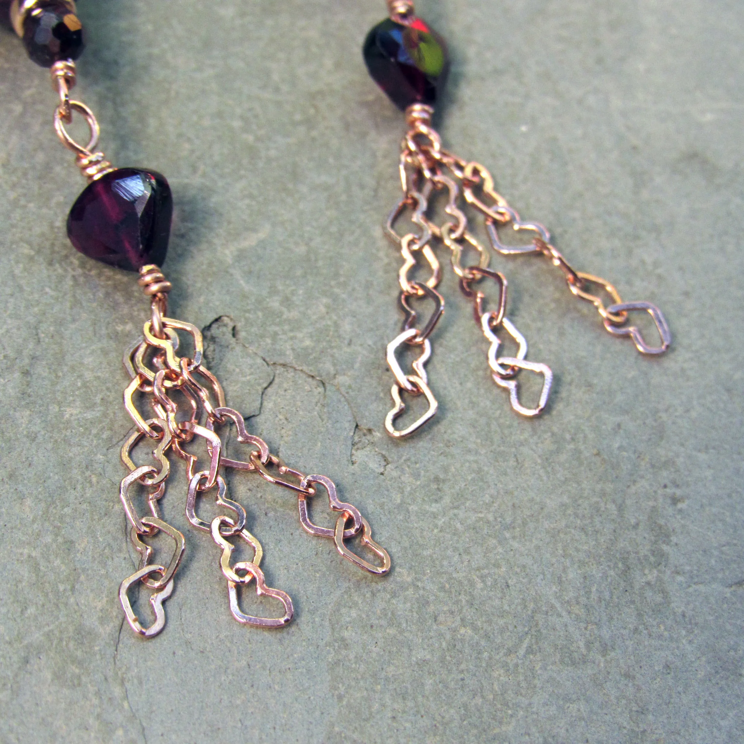 Garnets and 14 kt Rose Gf and 18Kt Rose Gold Vermeil over Sterling Silver Drop Earrings