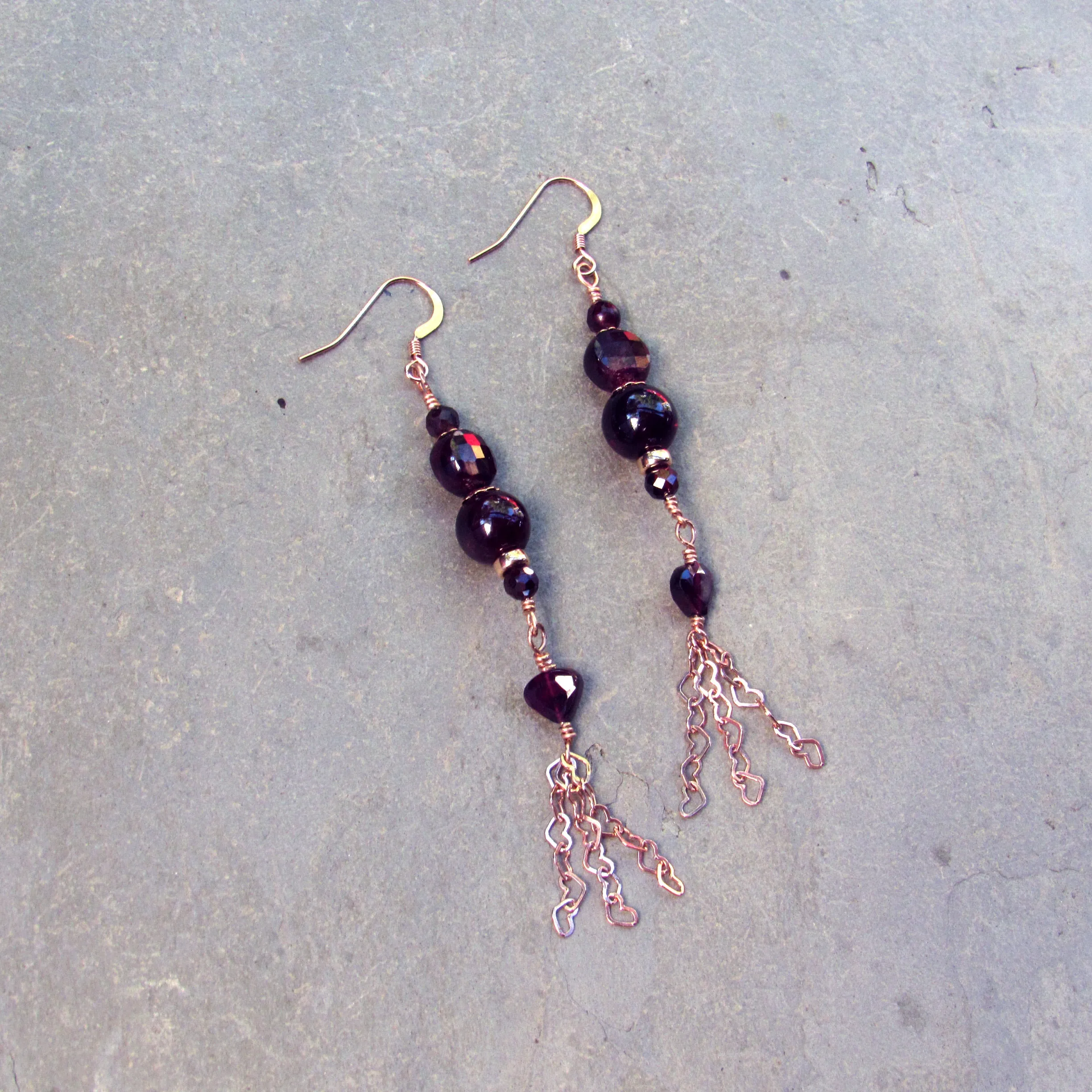 Garnets and 14 kt Rose Gf and 18Kt Rose Gold Vermeil over Sterling Silver Drop Earrings