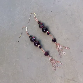 Garnets and 14 kt Rose Gf and 18Kt Rose Gold Vermeil over Sterling Silver Drop Earrings