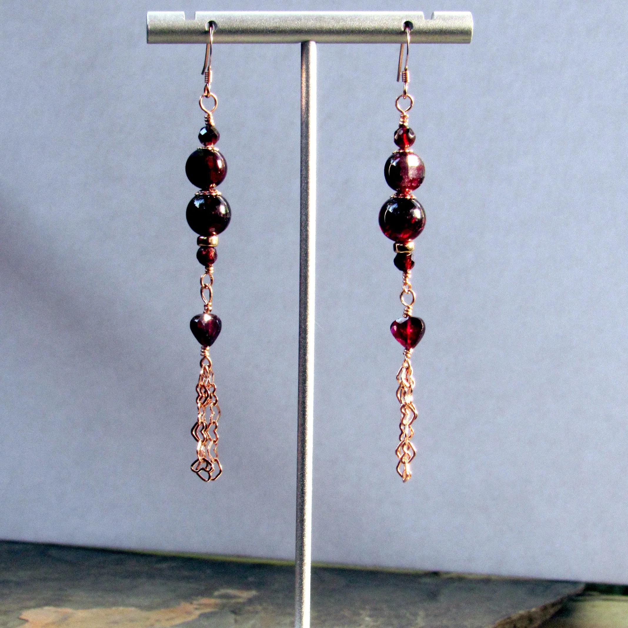 Garnets and 14 kt Rose Gf and 18Kt Rose Gold Vermeil over Sterling Silver Drop Earrings