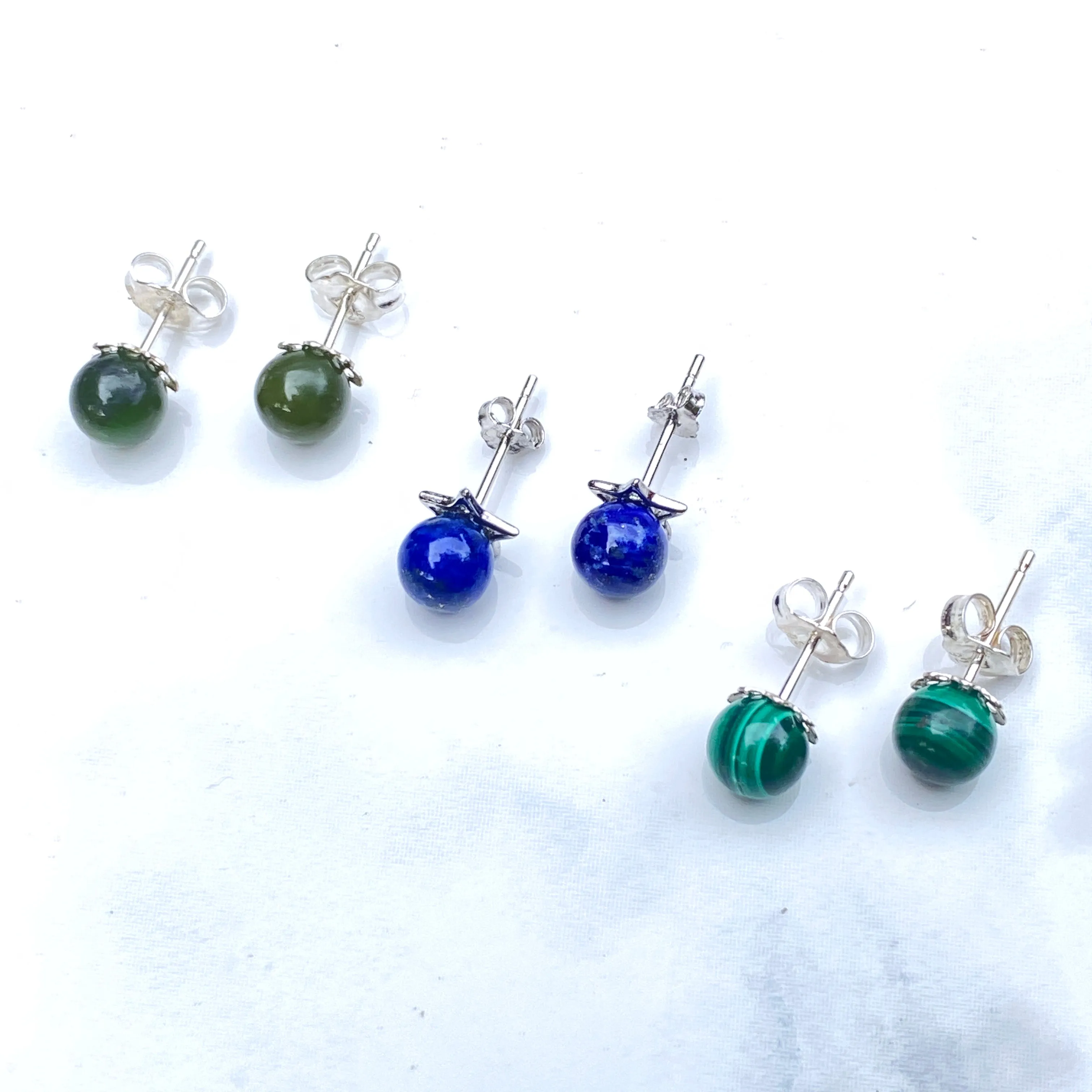 Genuine Gemstone stud Earrings with Sterling silver