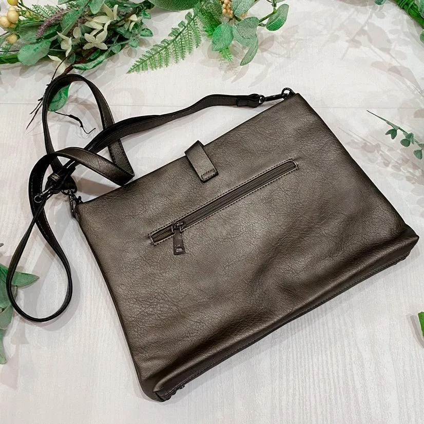 Georgina Crossbody w/ Grommet Details and Tassel - Pewter