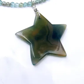 Grey Agate Gemstone Star on Apatite Necklace w/ Sterling Silver Clasp