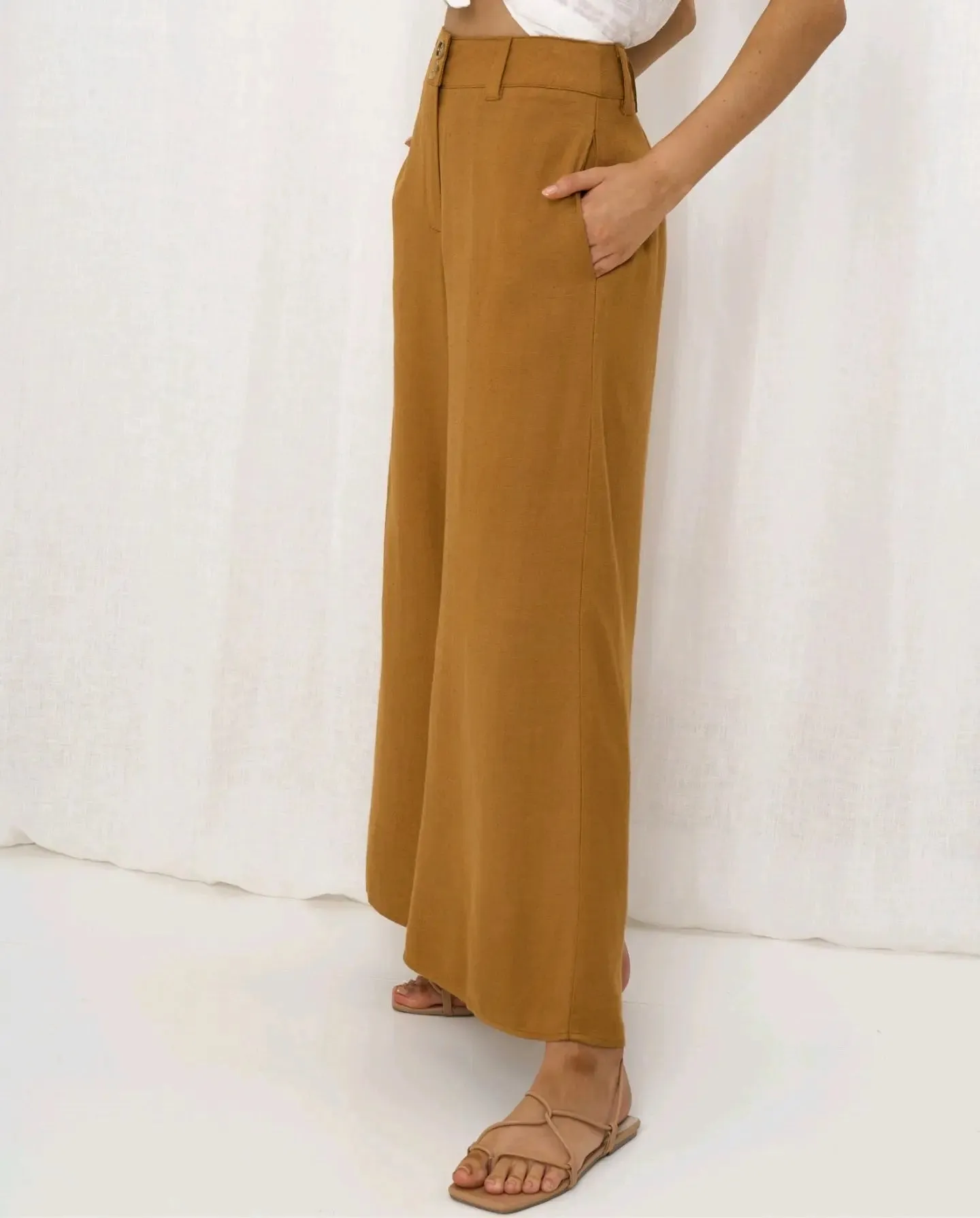 Iris Maxi Joplin Silk Linen Pants - Vintage Mustard