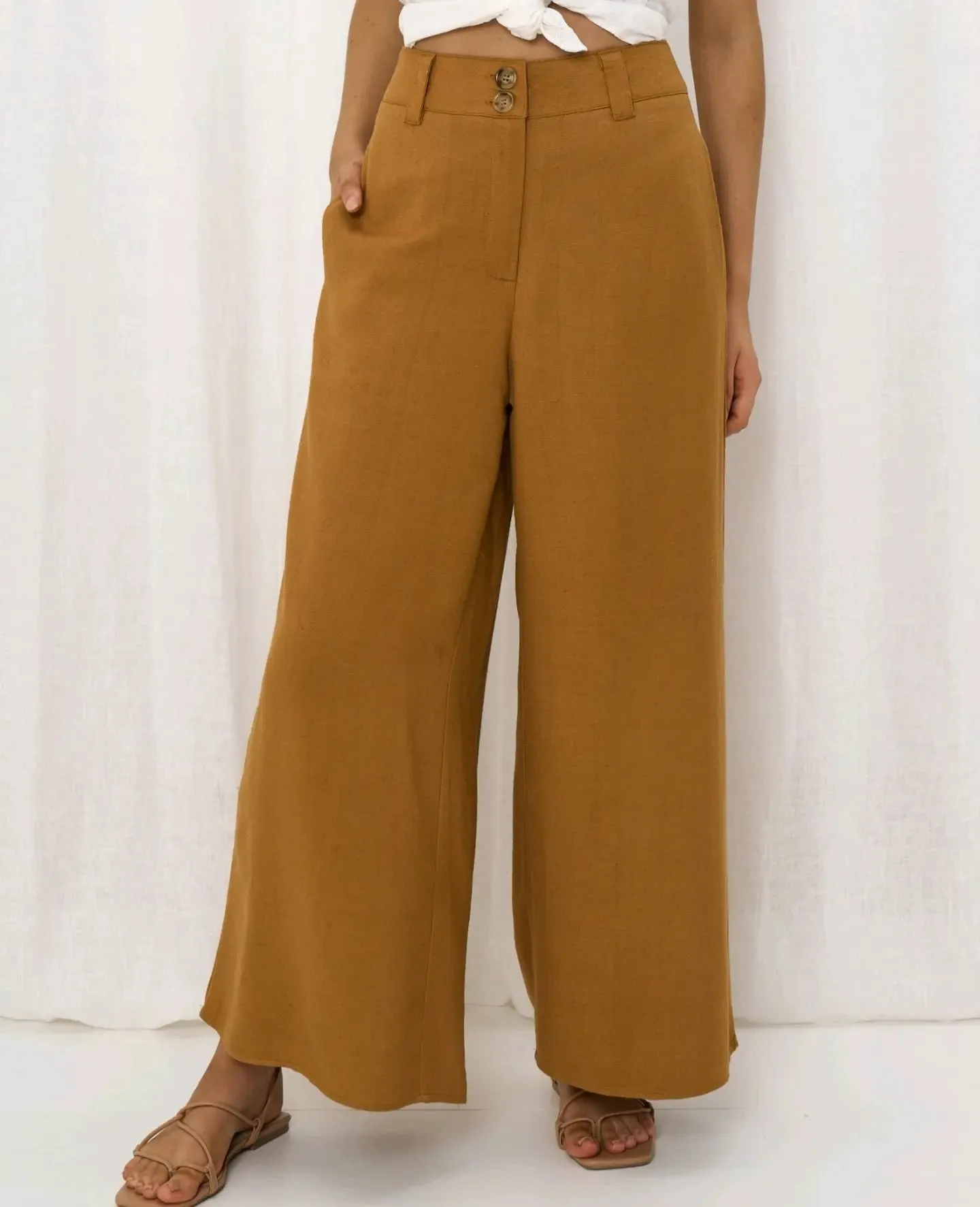 Iris Maxi Joplin Silk Linen Pants - Vintage Mustard