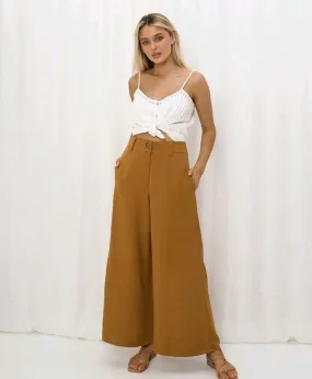 Iris Maxi Joplin Silk Linen Pants - Vintage Mustard