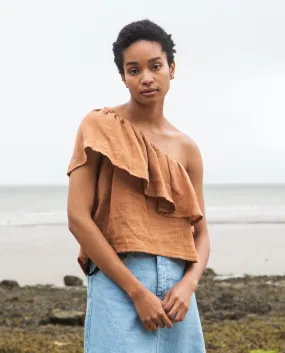 Isabelle Linen Top In Tan