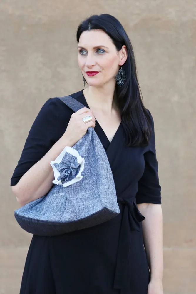 Josephene Signature Handbag in Soft Black Linen