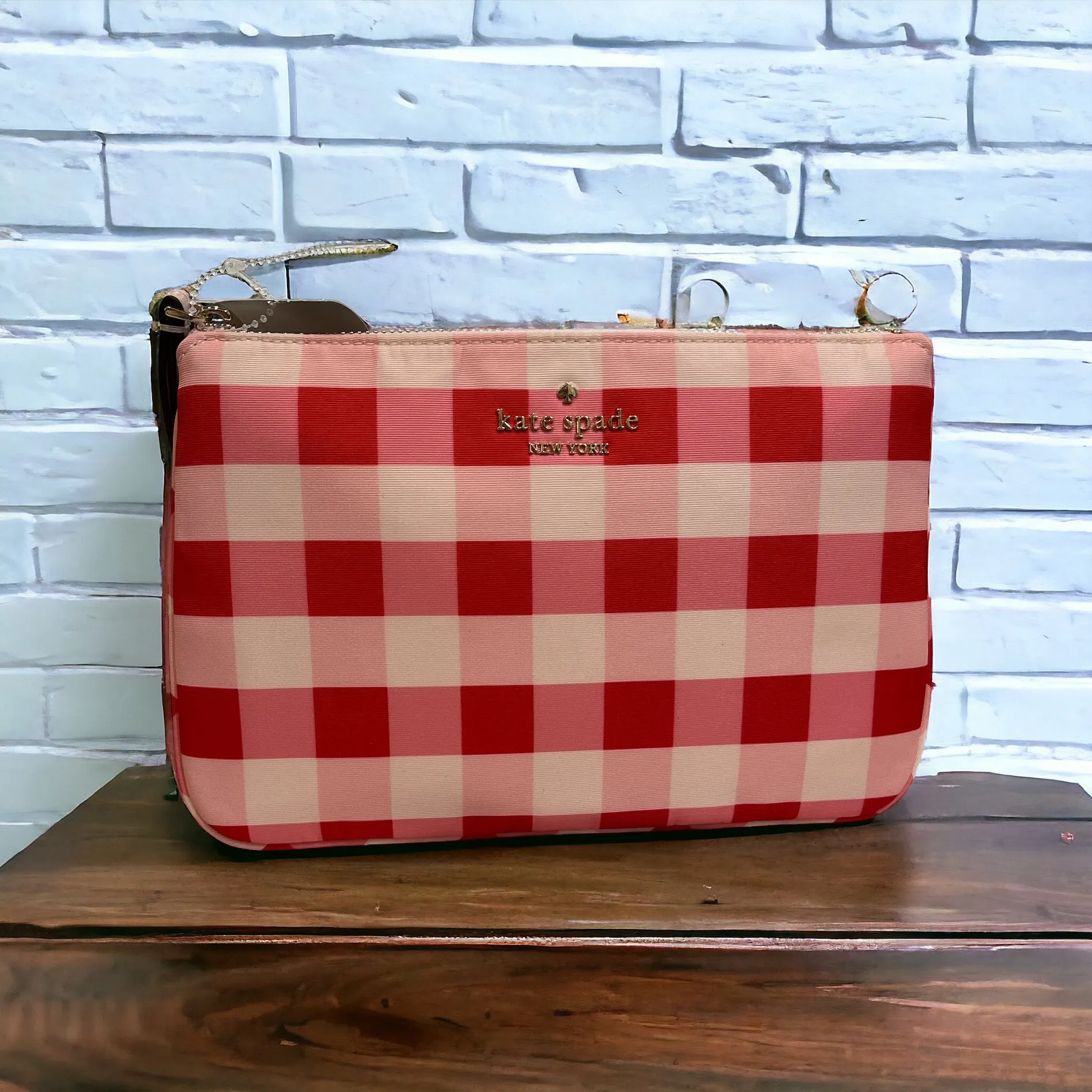 Kate Spade Pink & Red Gingham Wristlet