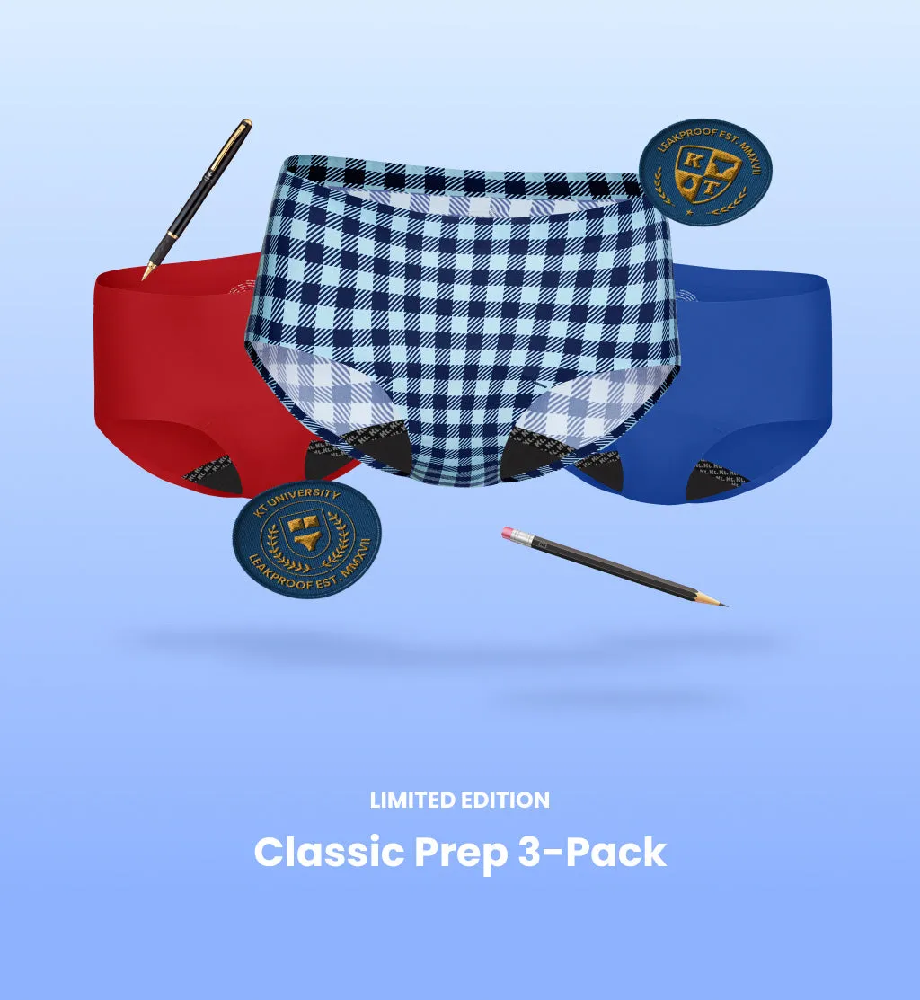 (Kit Item) Classic Prep UT 7-Pack Gumdrop/Blueberry/Blue Gingham 3-Pack | Boyshort