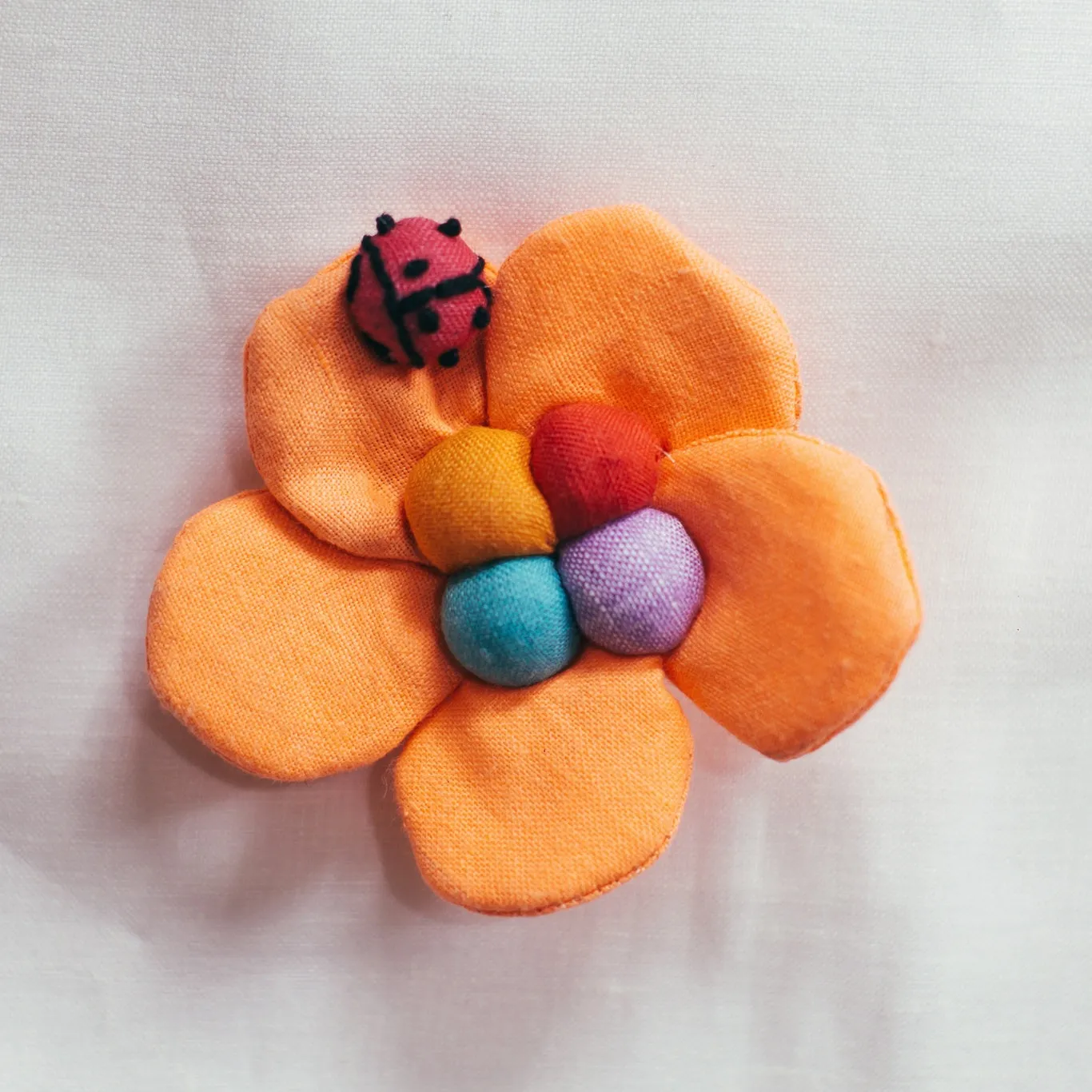 ladybug small art brooch - living coral