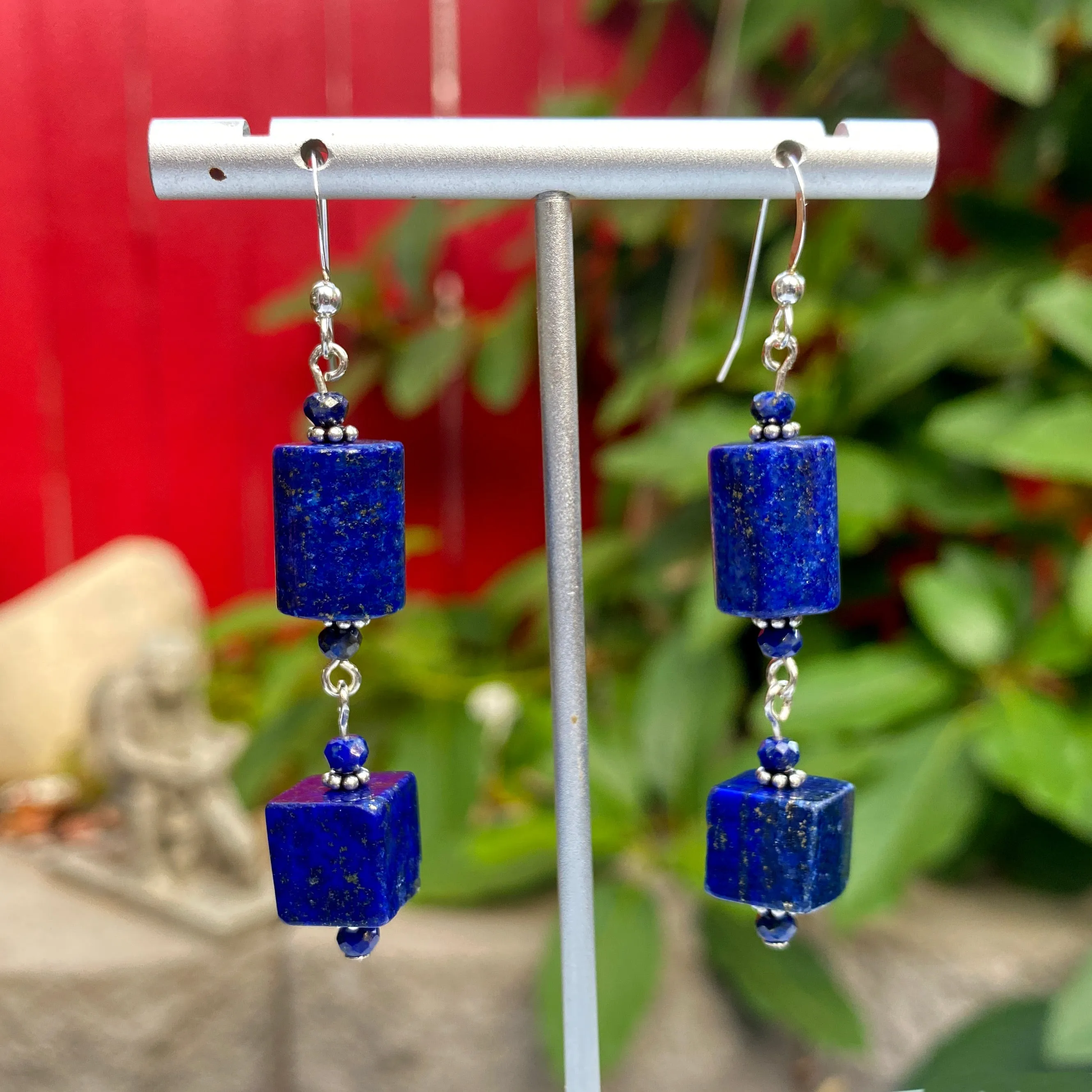 Lapis Lazuli Gemstone and sterling silver drop earrings