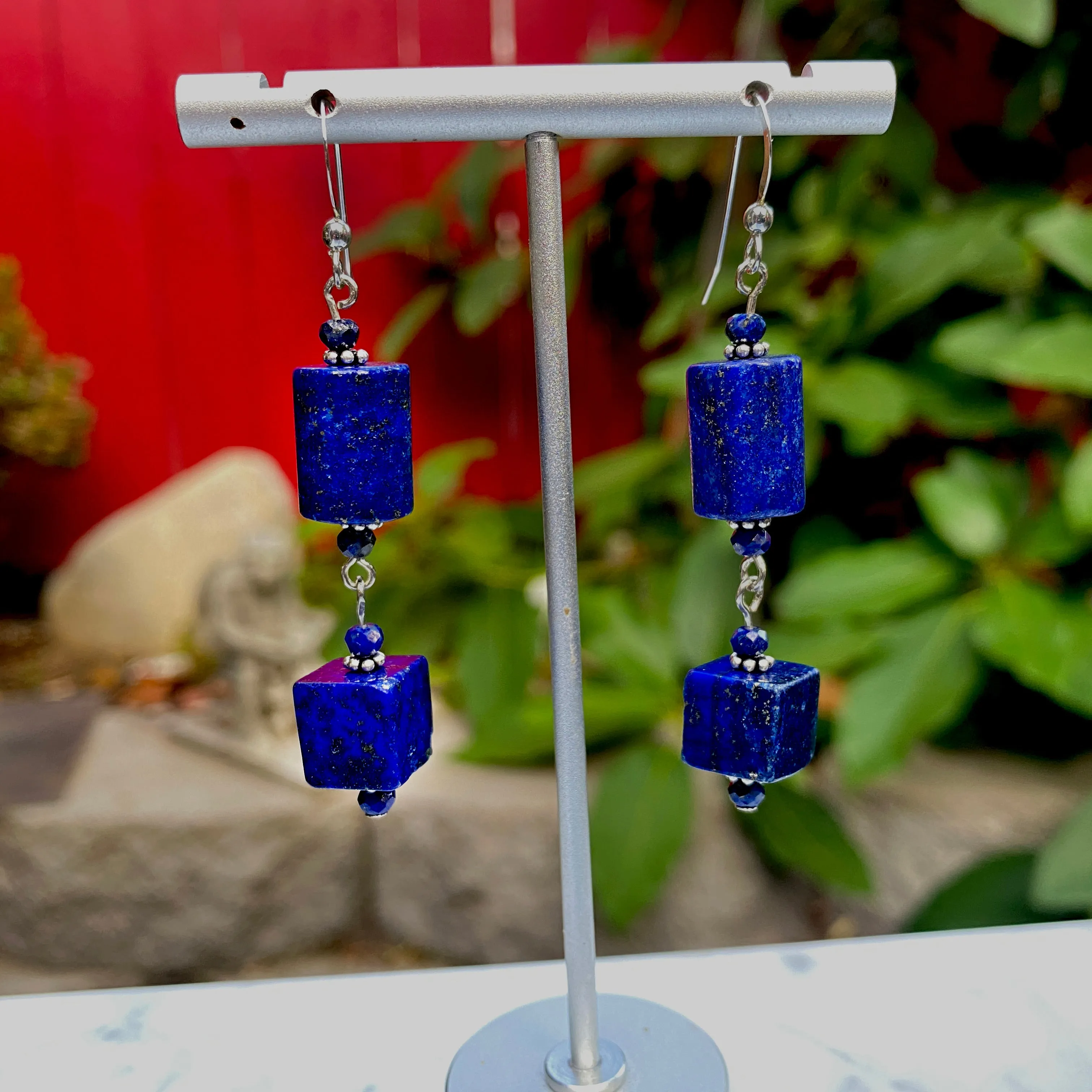 Lapis Lazuli Gemstone and sterling silver drop earrings