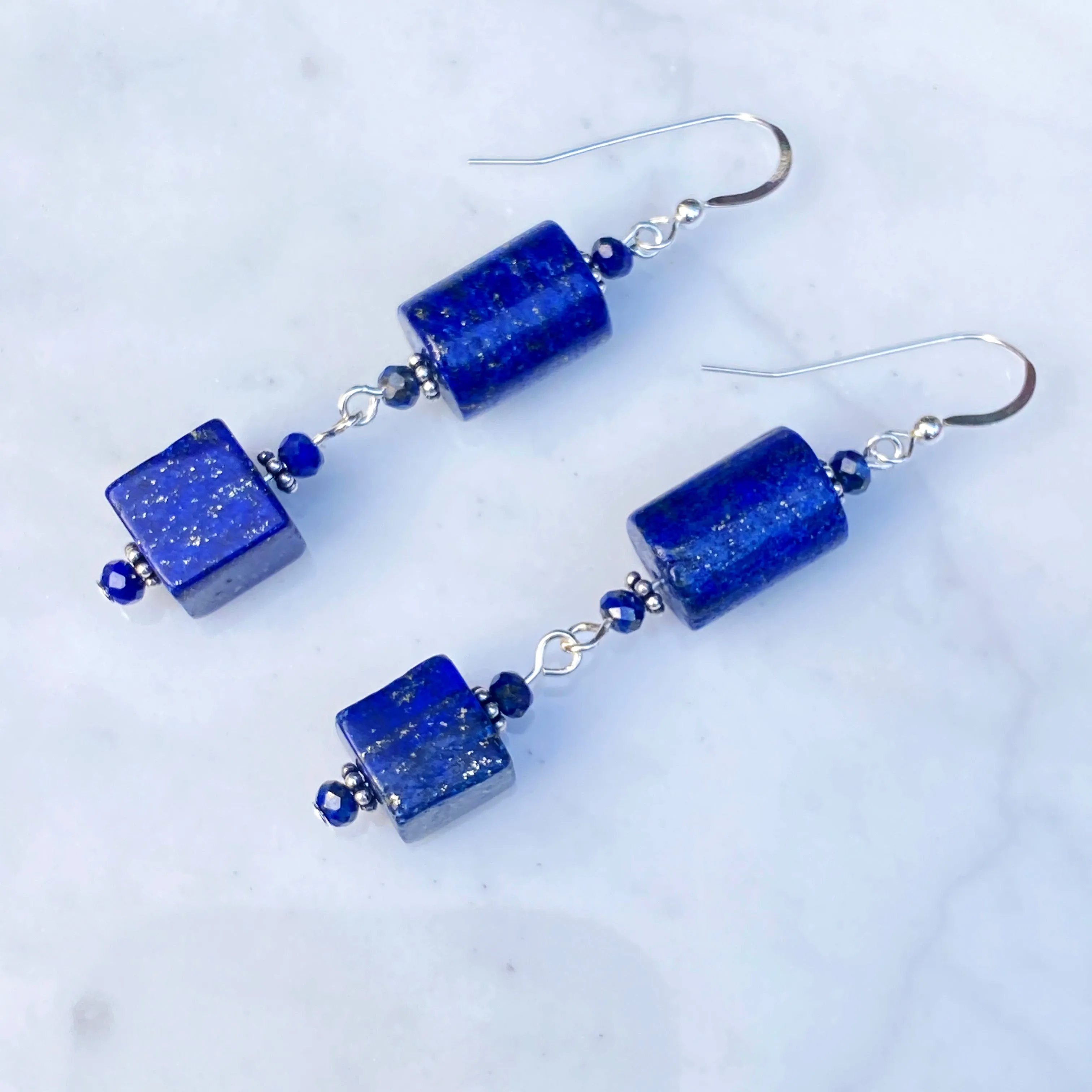 Lapis Lazuli Gemstone and sterling silver drop earrings