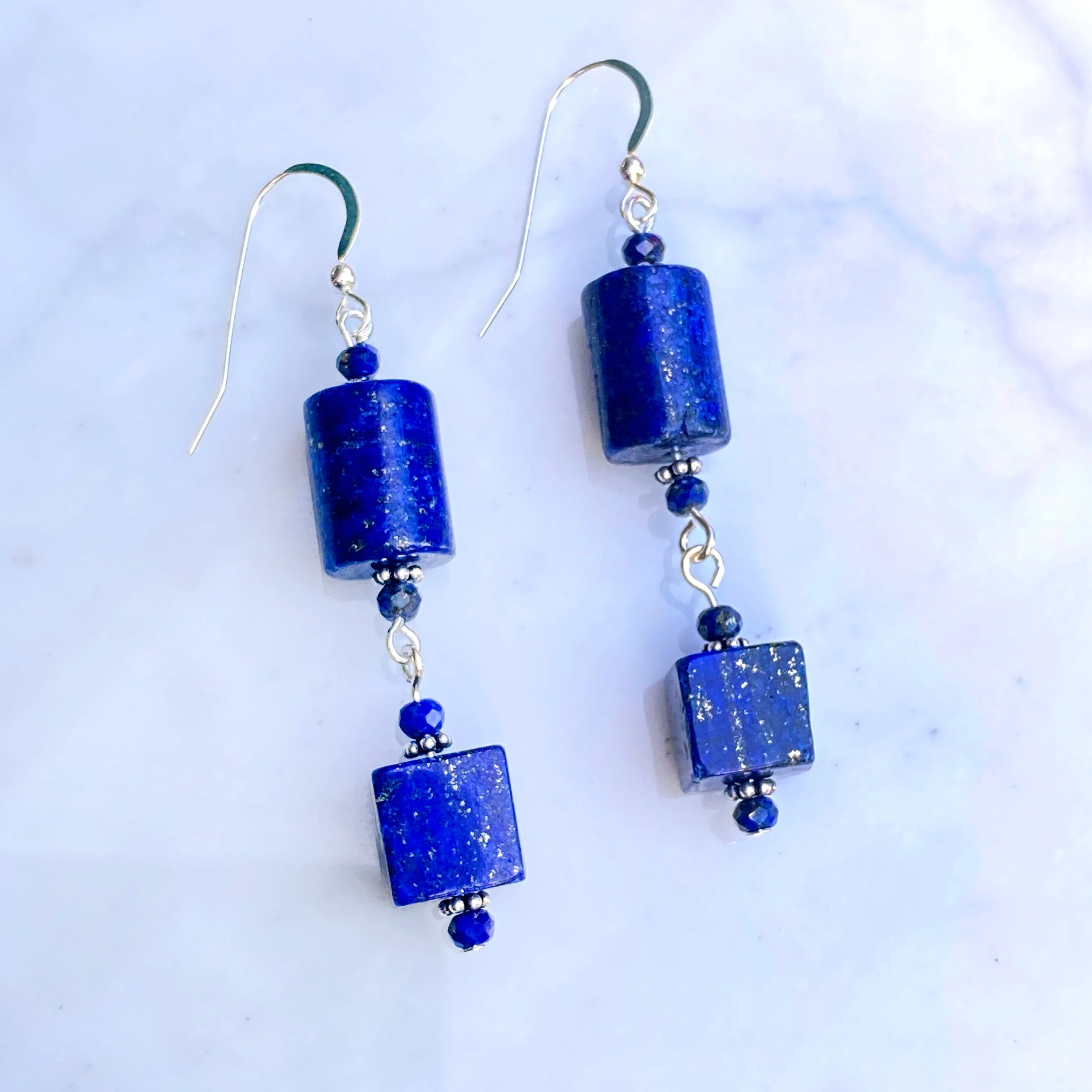 Lapis Lazuli Gemstone and sterling silver drop earrings