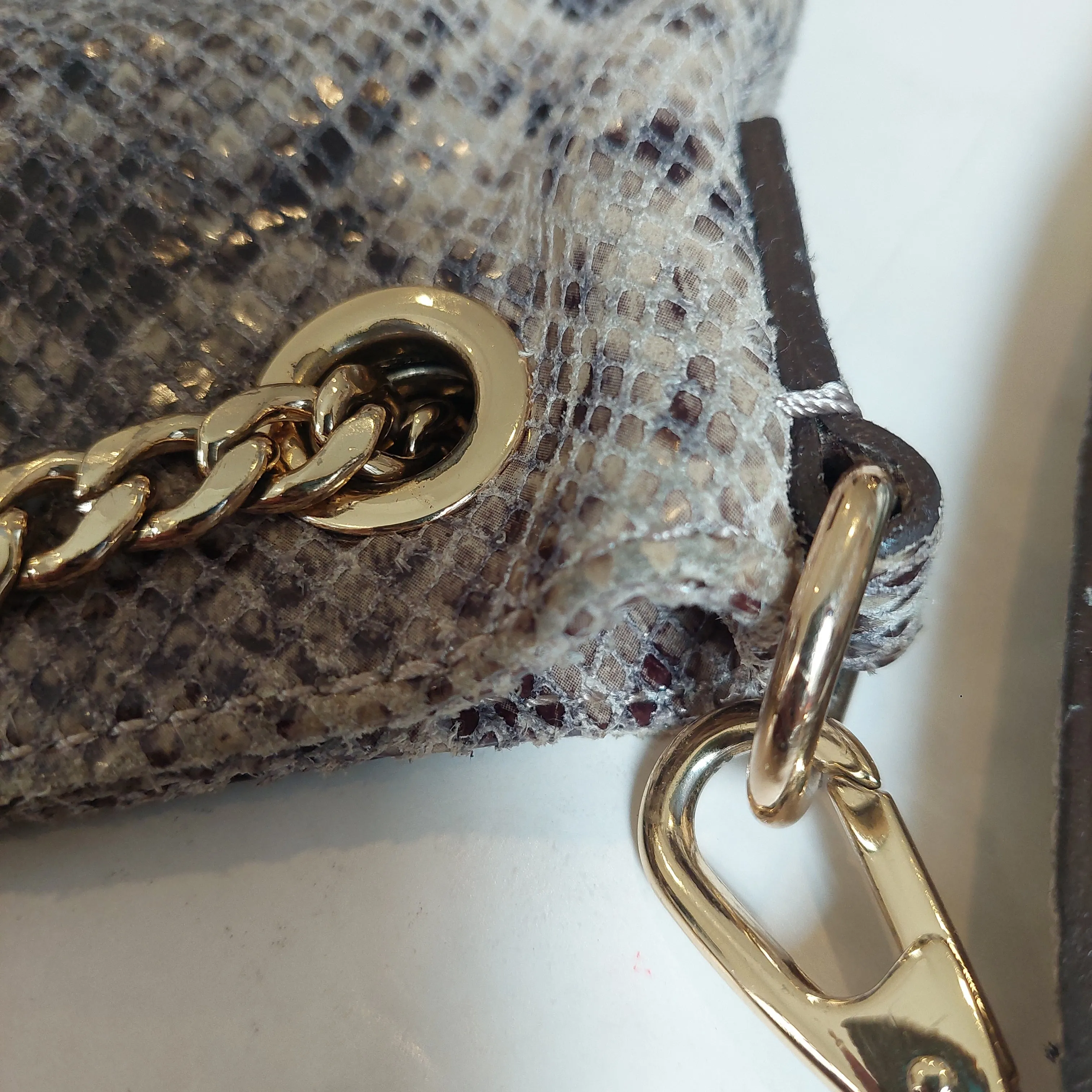 Michael Kors Grey Snakeskin Gold Chain Large Crossbody Bag | Pre Loved |