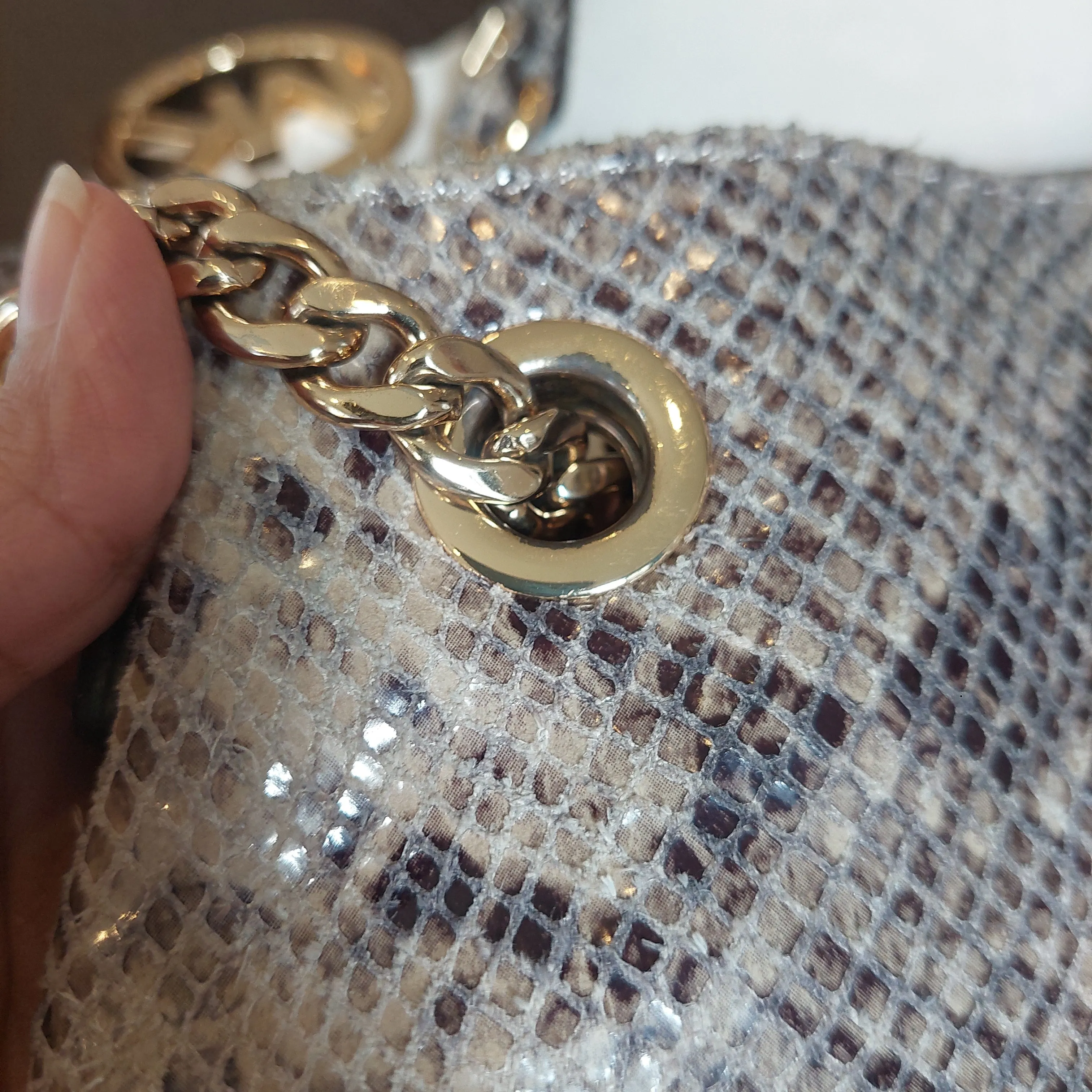 Michael Kors Grey Snakeskin Gold Chain Large Crossbody Bag | Pre Loved |