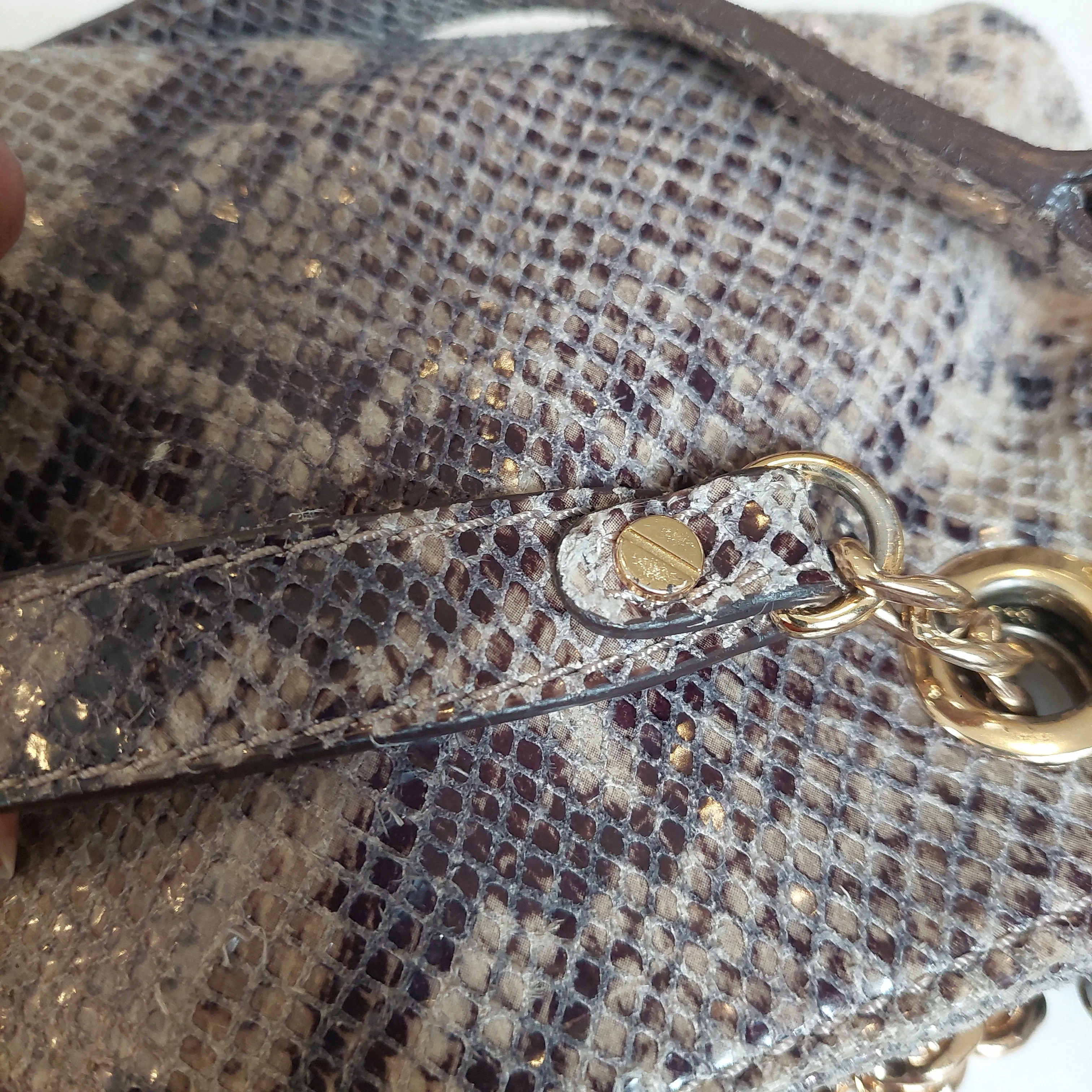 Michael Kors Grey Snakeskin Gold Chain Large Crossbody Bag | Pre Loved |