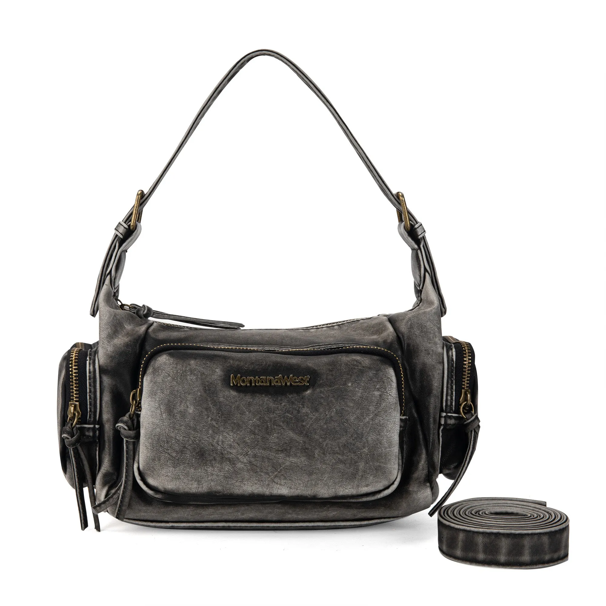 MWC-223 Montana West Stone Wash Hobo/Crossbody - Black