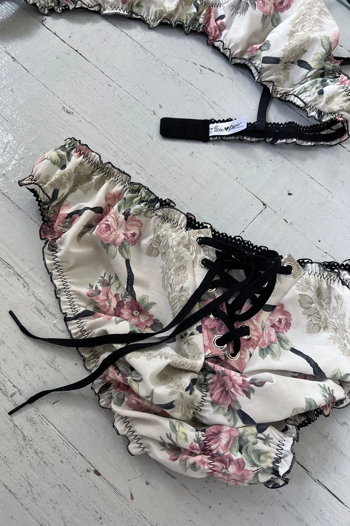 Mystery Print Oleander Bralette & Perennial Bloomer Set in Upcycled Vintage Fabric