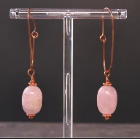 Natural Morganite gemstone Earrings Hand Wrapped with Genuine Copper