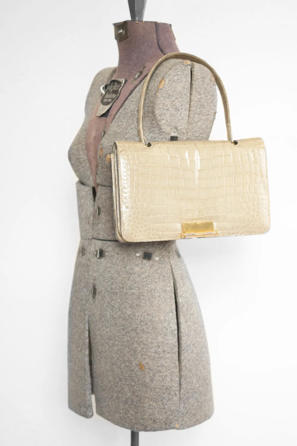 Olive   Gold Crocodile Bag - Vintage Women’s Cream Crocodile Handbag