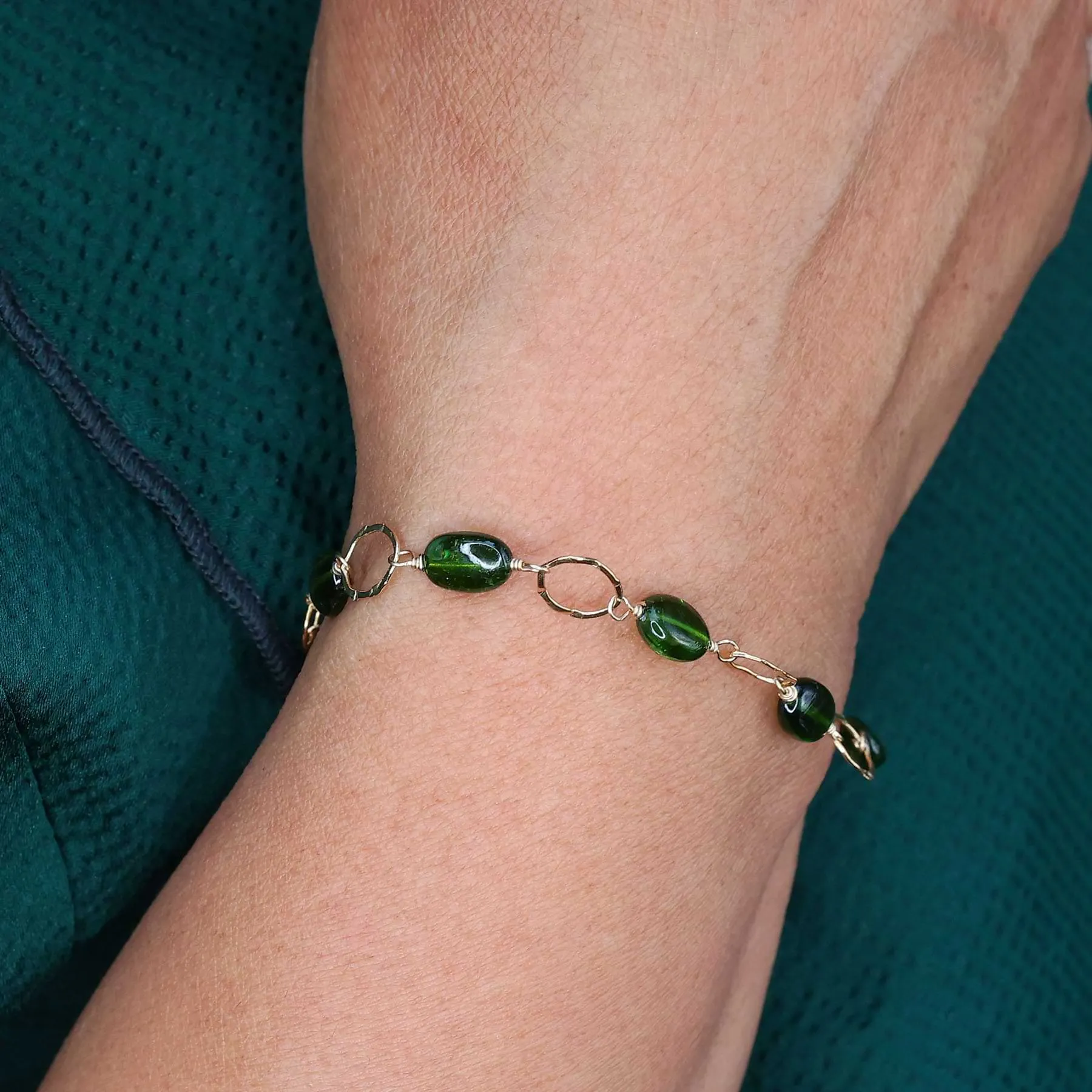 Palm Leaf - Chrome Diopside Gold Bracelet