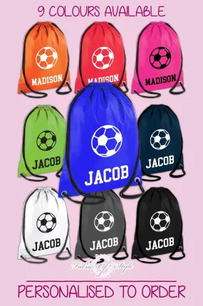 Personalised Any Name Football Girls Back To Drawstring Bag PE GYM School Kids