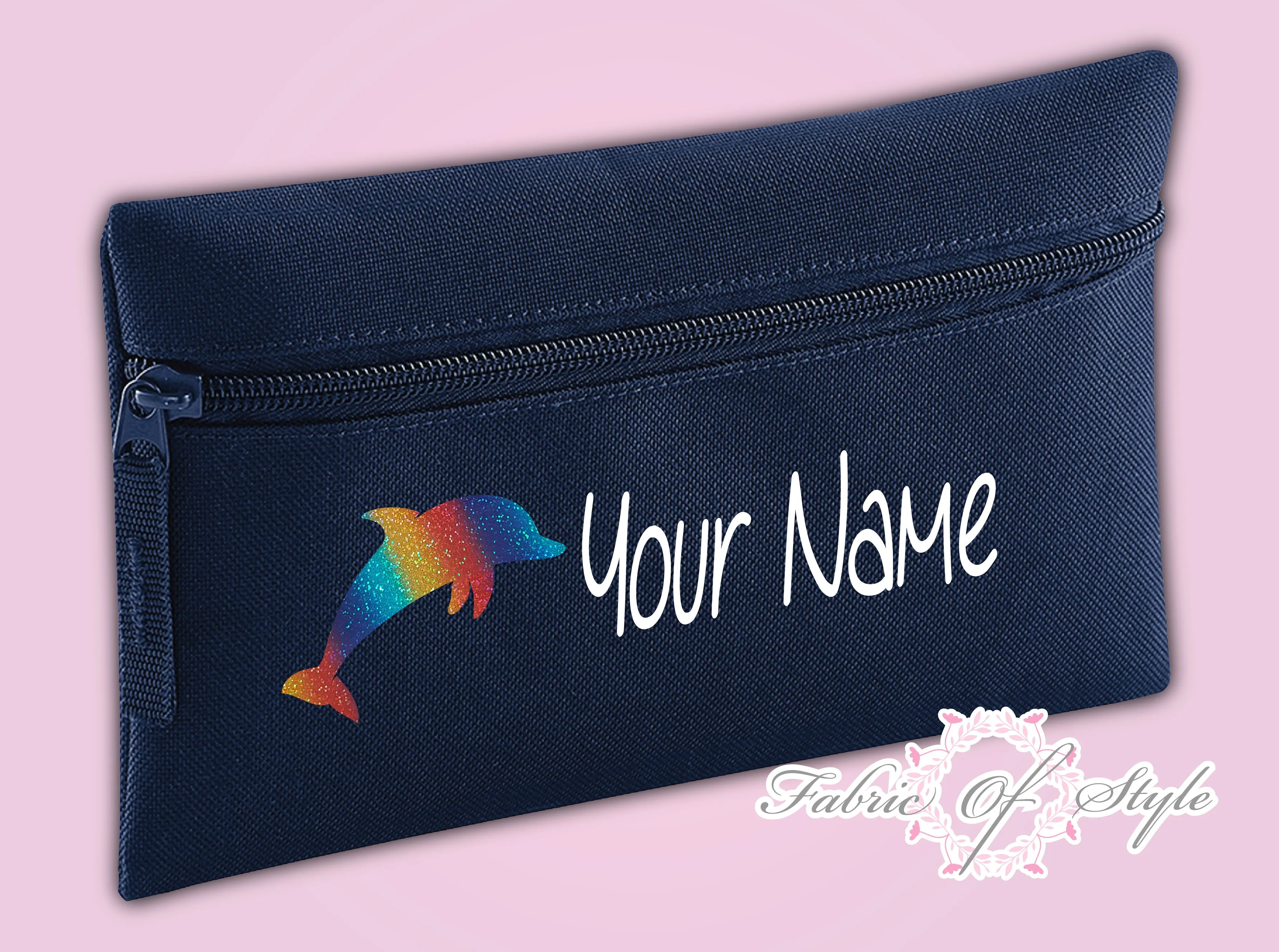 Personalised Dolphin Pencil Case Kids Stationery Back To School Zip School Bag