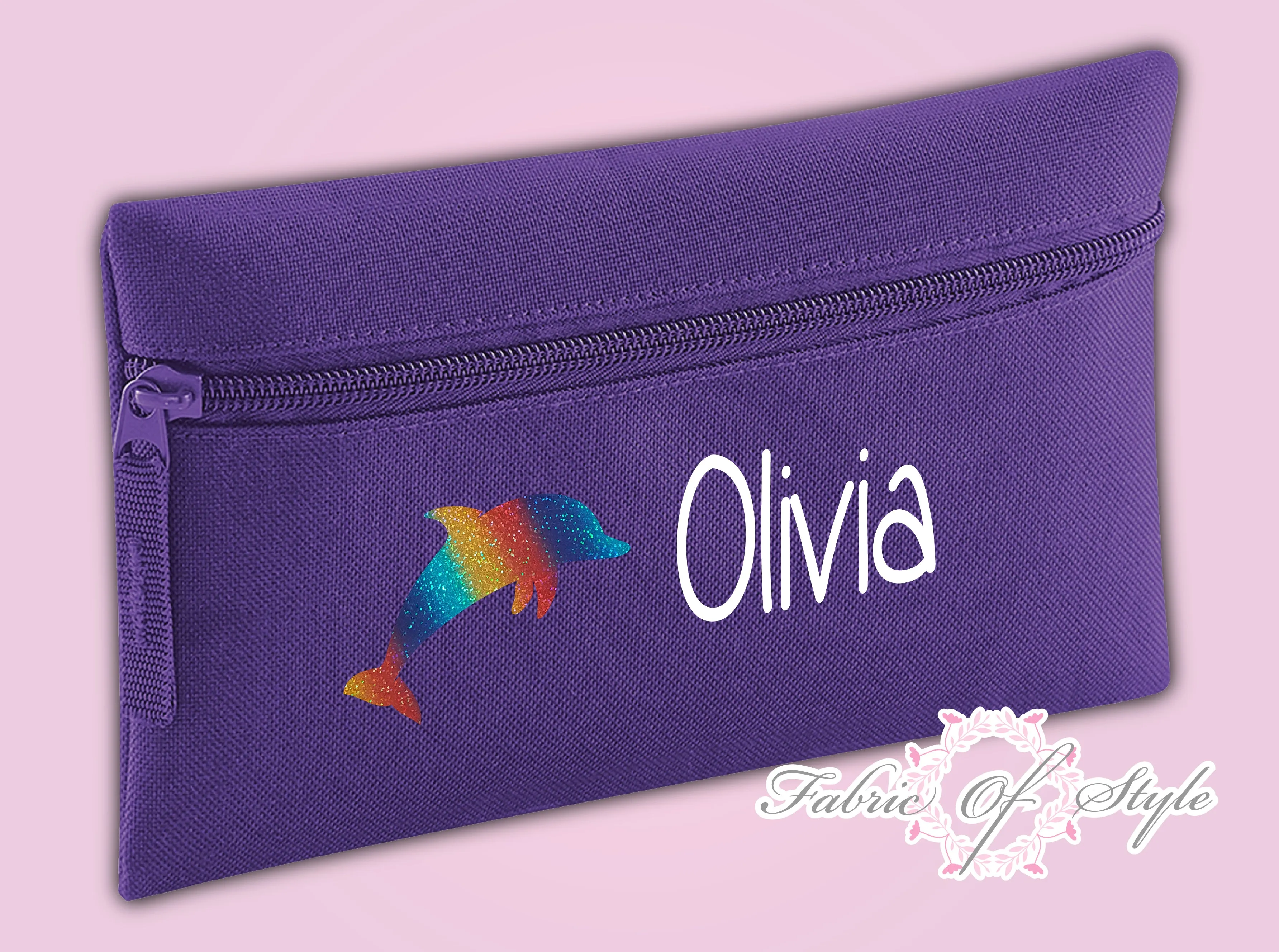 Personalised Dolphin Pencil Case Kids Stationery Back To School Zip School Bag