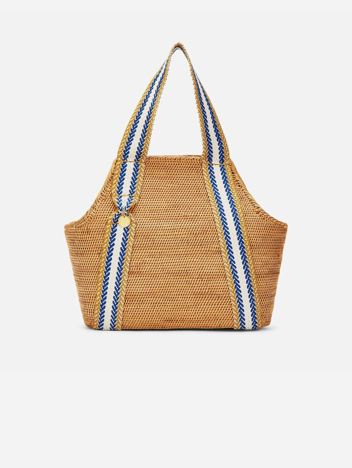 Poso Handwoven Atta Vegan Small Shopper Bag | Natural & Blue Stripe